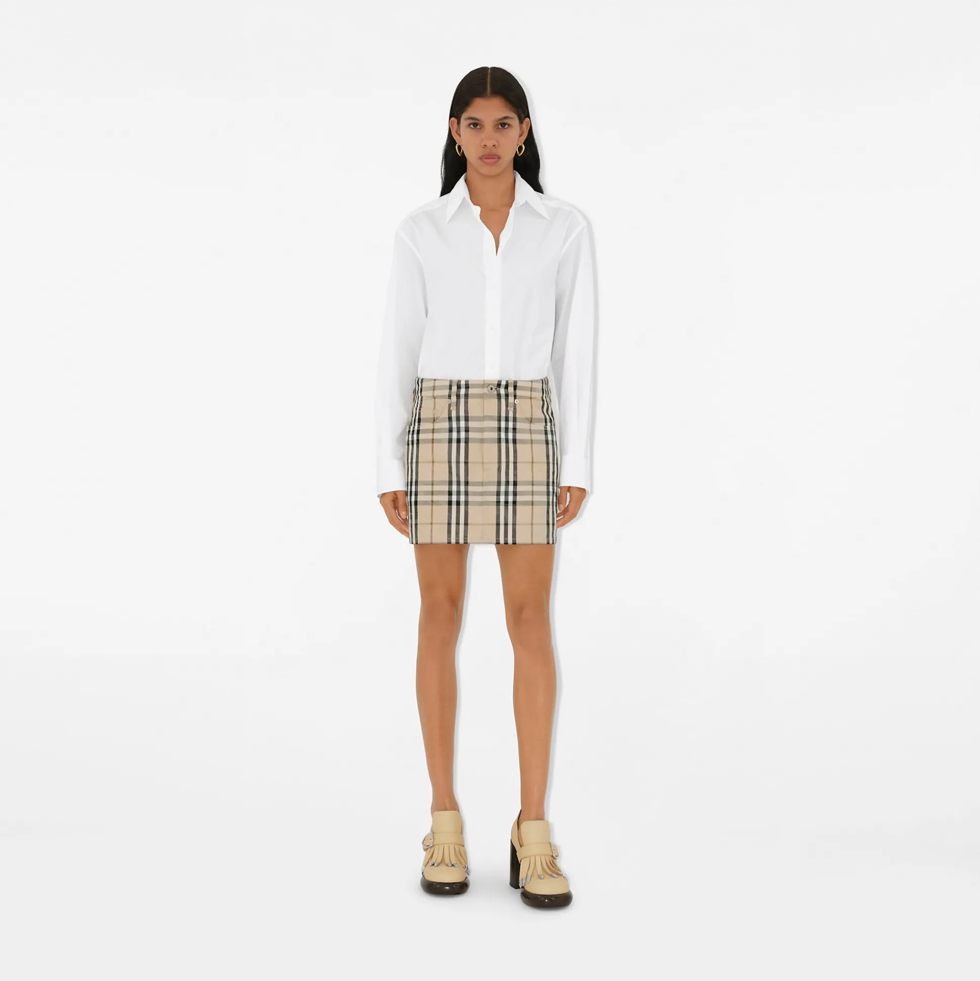 Cheap Burberry Check Denim Mini Skirt Grain