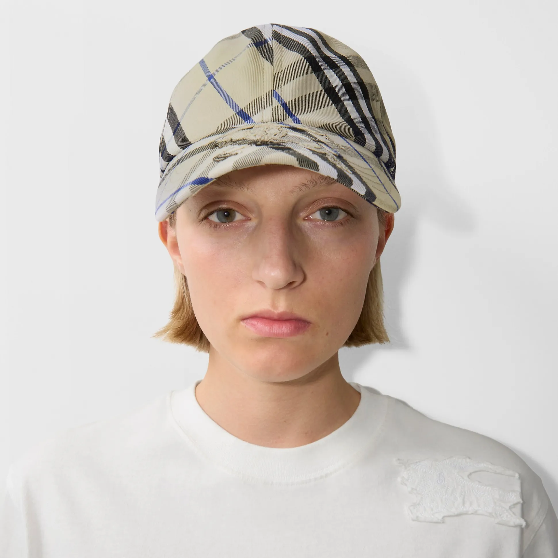 Store Burberry Check EKD Cotton Blend Baseball Cap Lichen