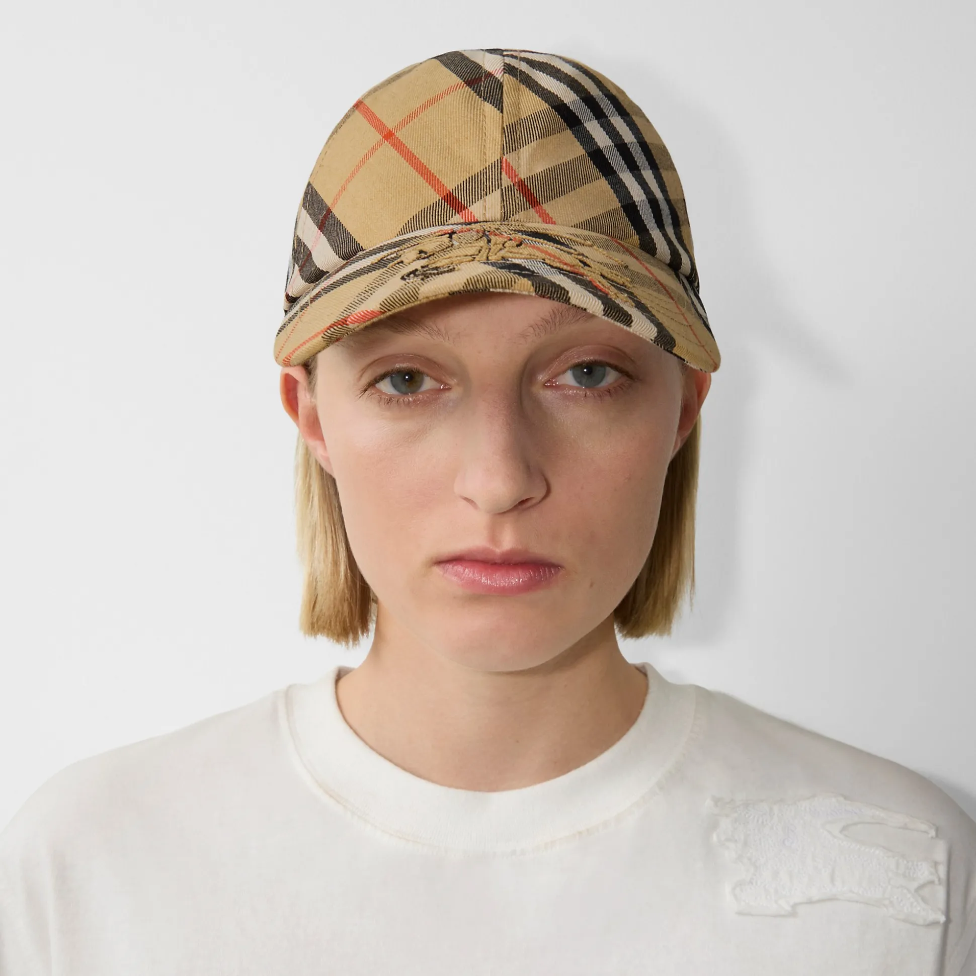 Best Burberry Check EKD Cotton Blend Baseball Cap Sand