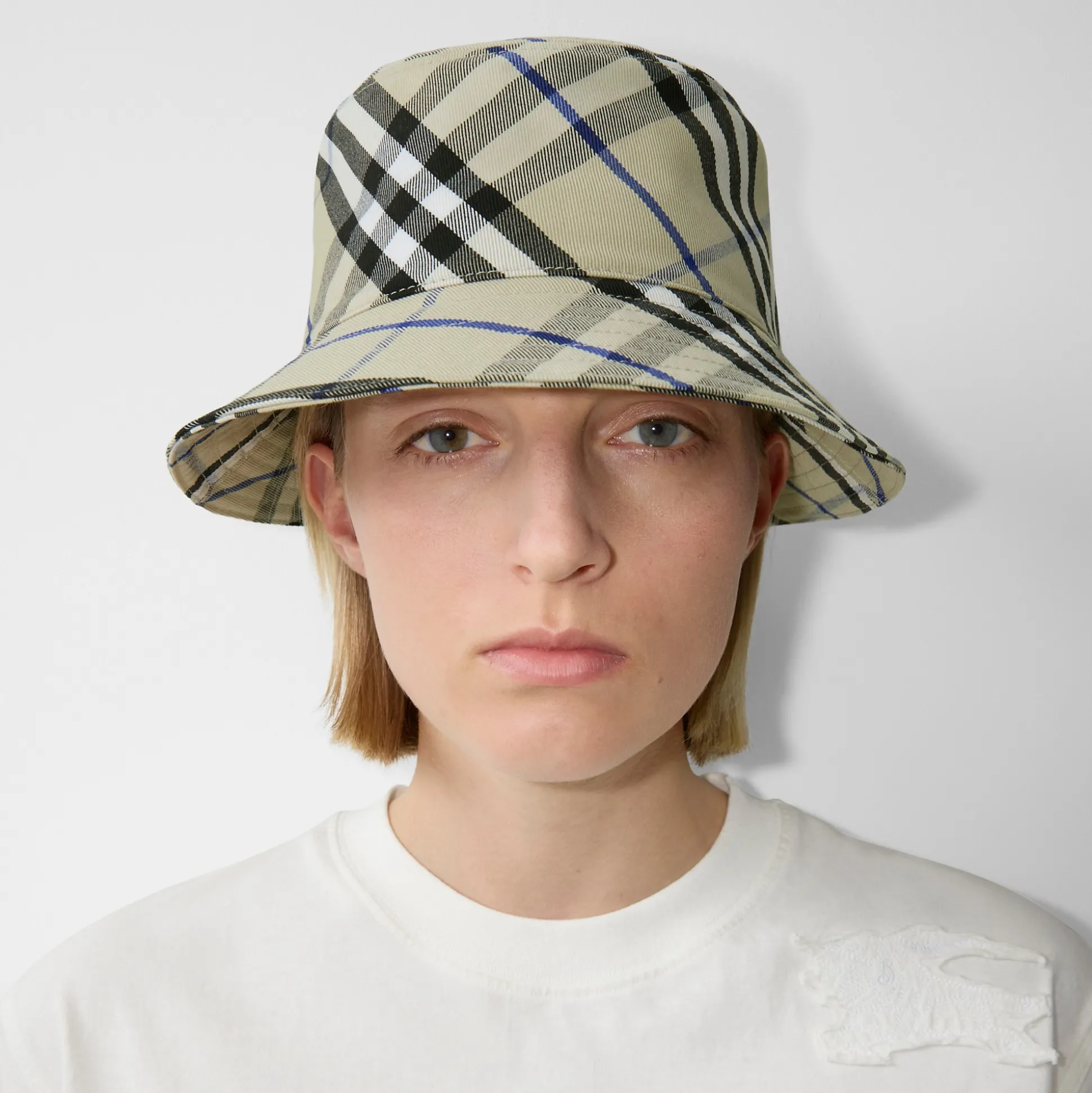 Best Sale Burberry Check EKD Cotton Blend Bucket Hat Lichen