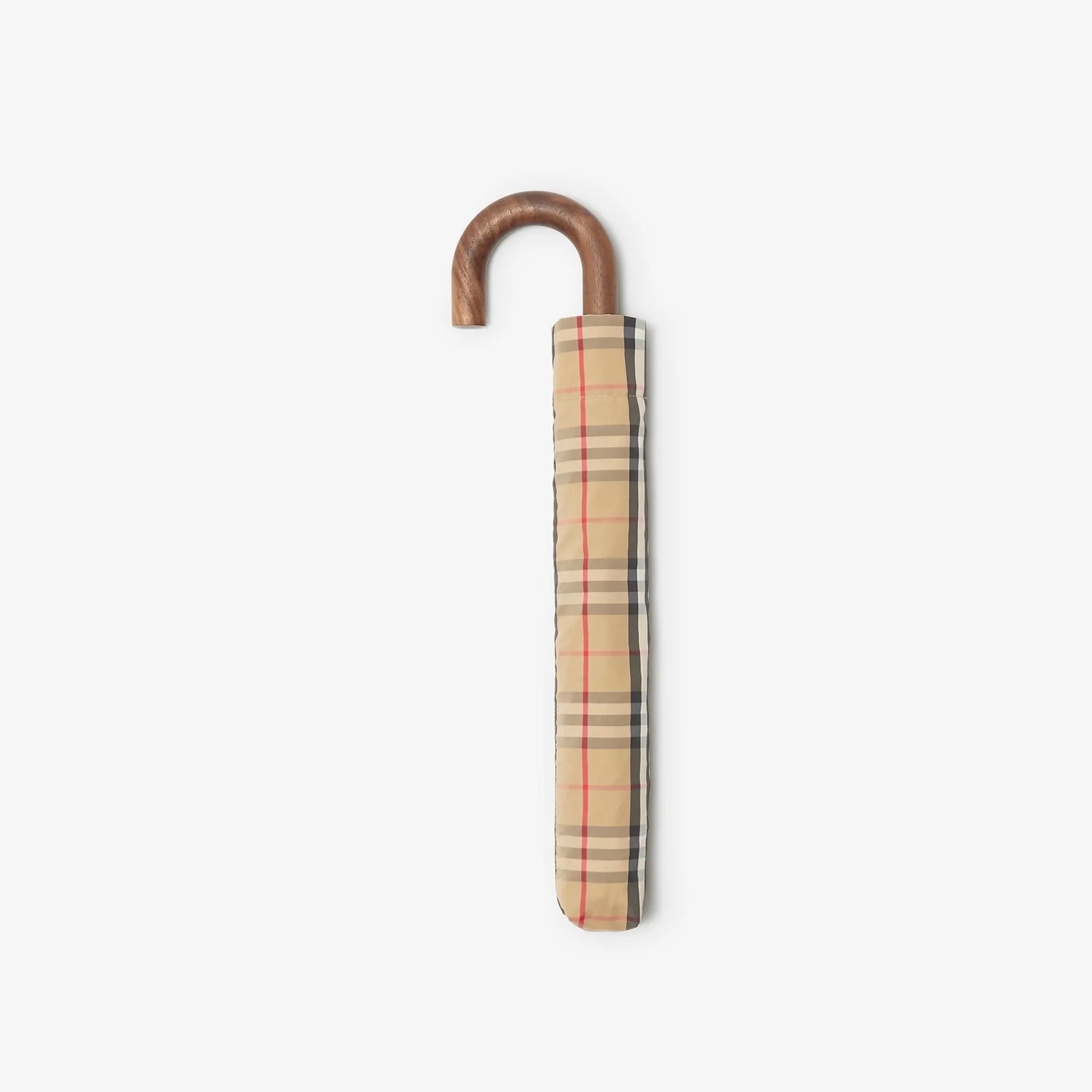 Shop Burberry Check Folding Umbrella Archivebeige