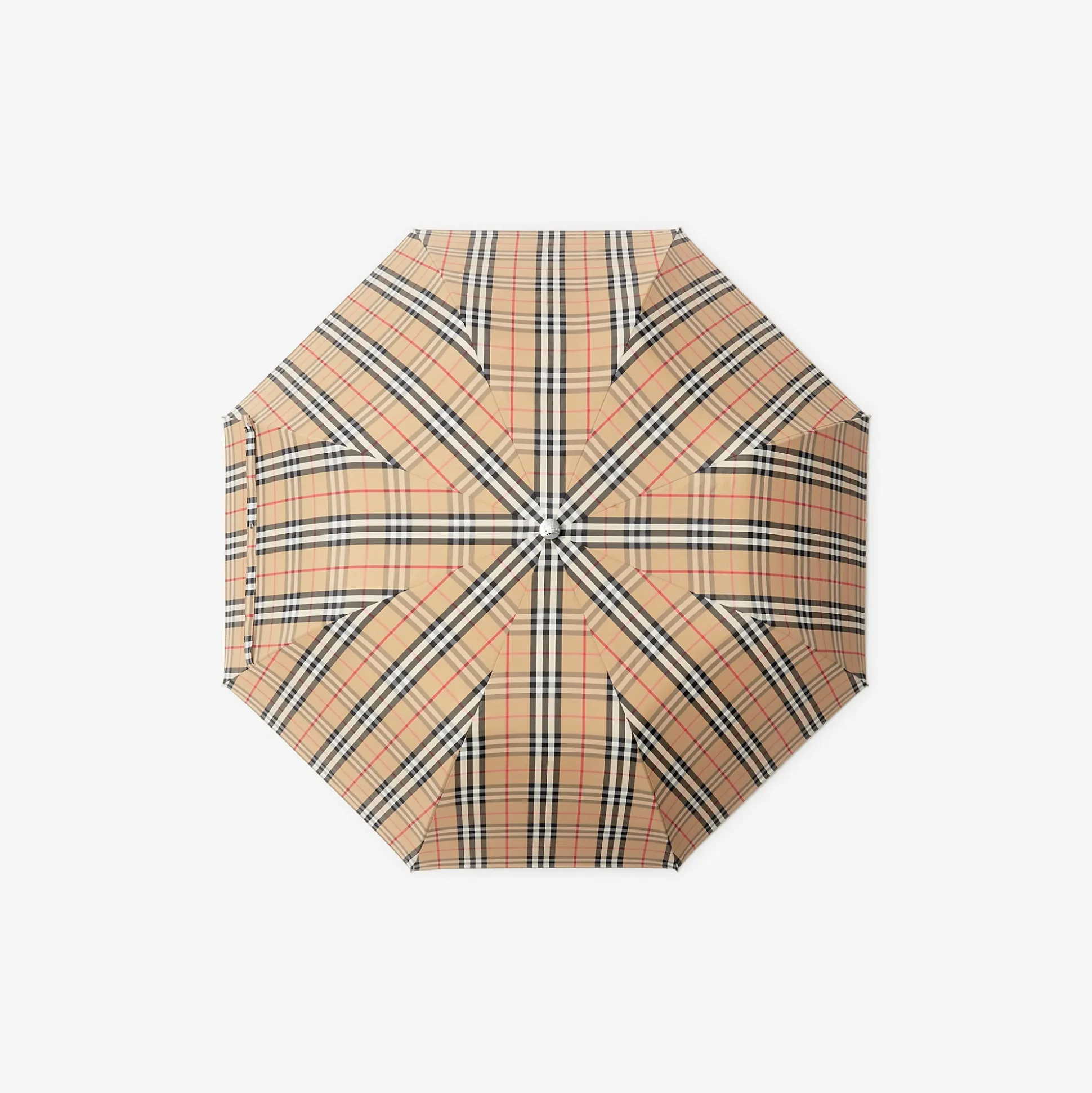 Shop Burberry Check Folding Umbrella Archivebeige