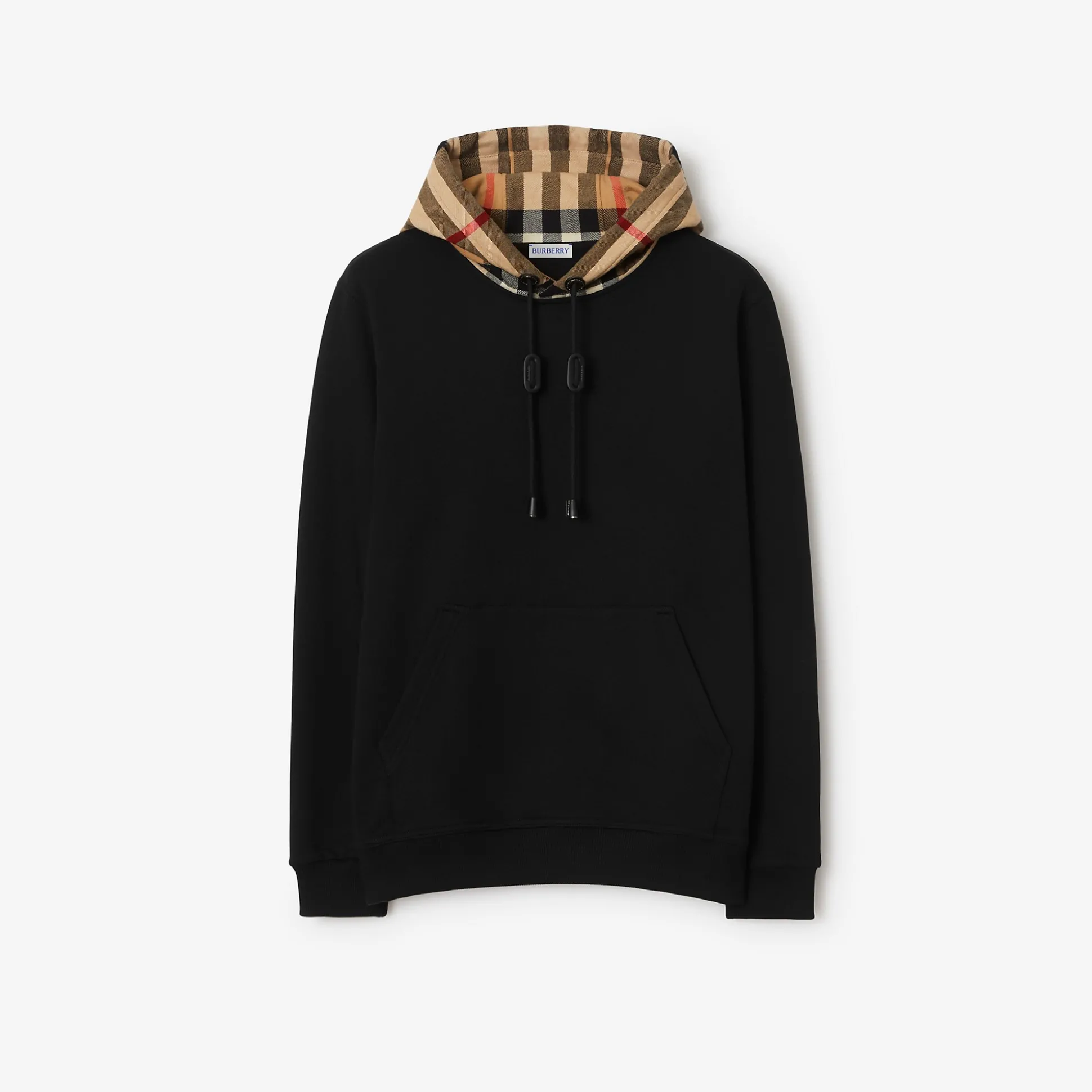 Hot Burberry Check Hood Cotton Hoodie Black