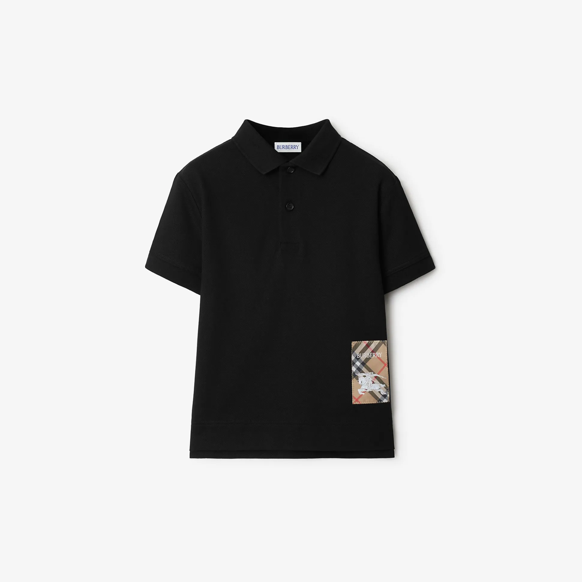 New Burberry Check Label Cotton Polo Shirt Black