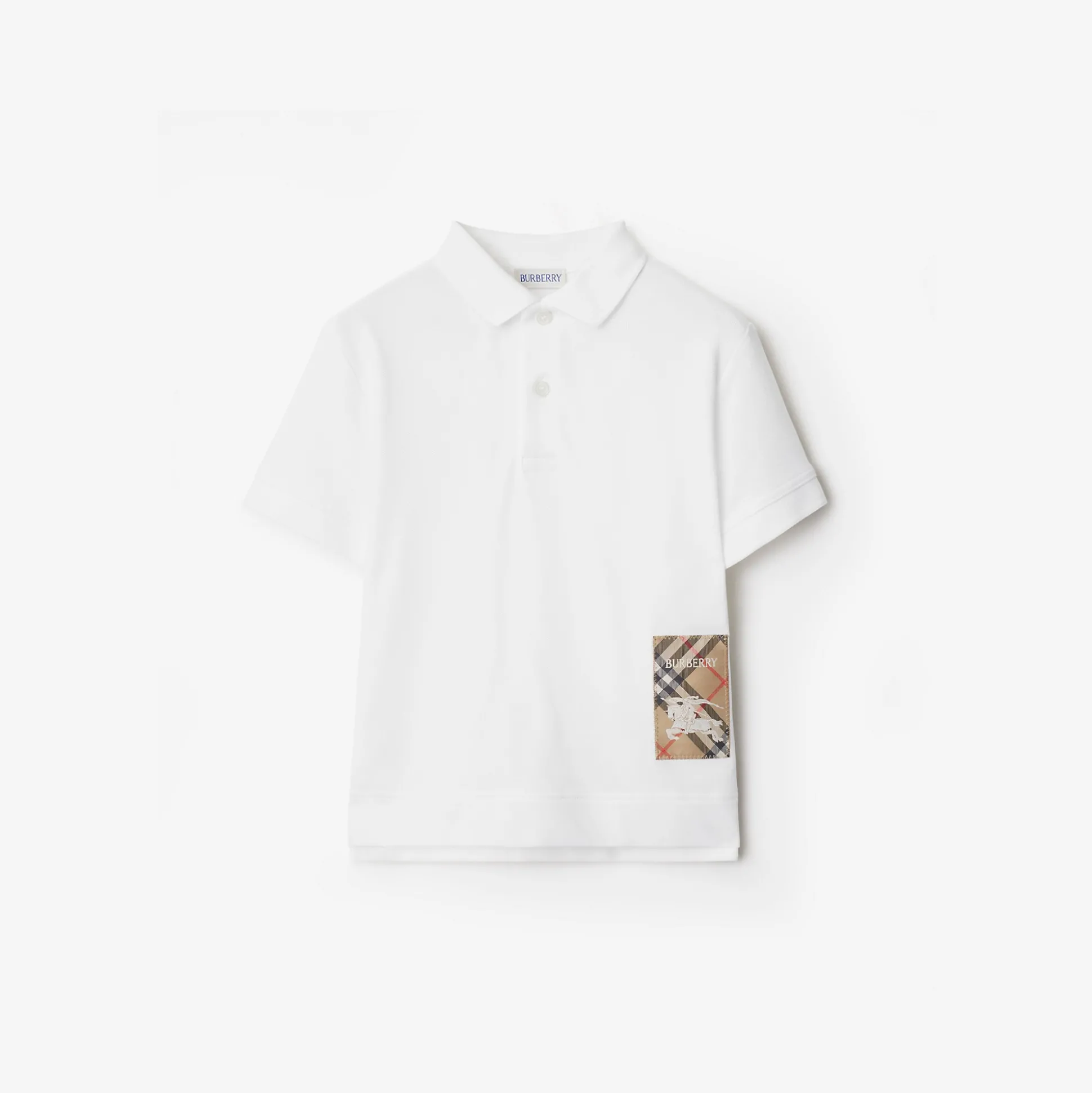 Best Sale Burberry Check Label Cotton Polo Shirt White