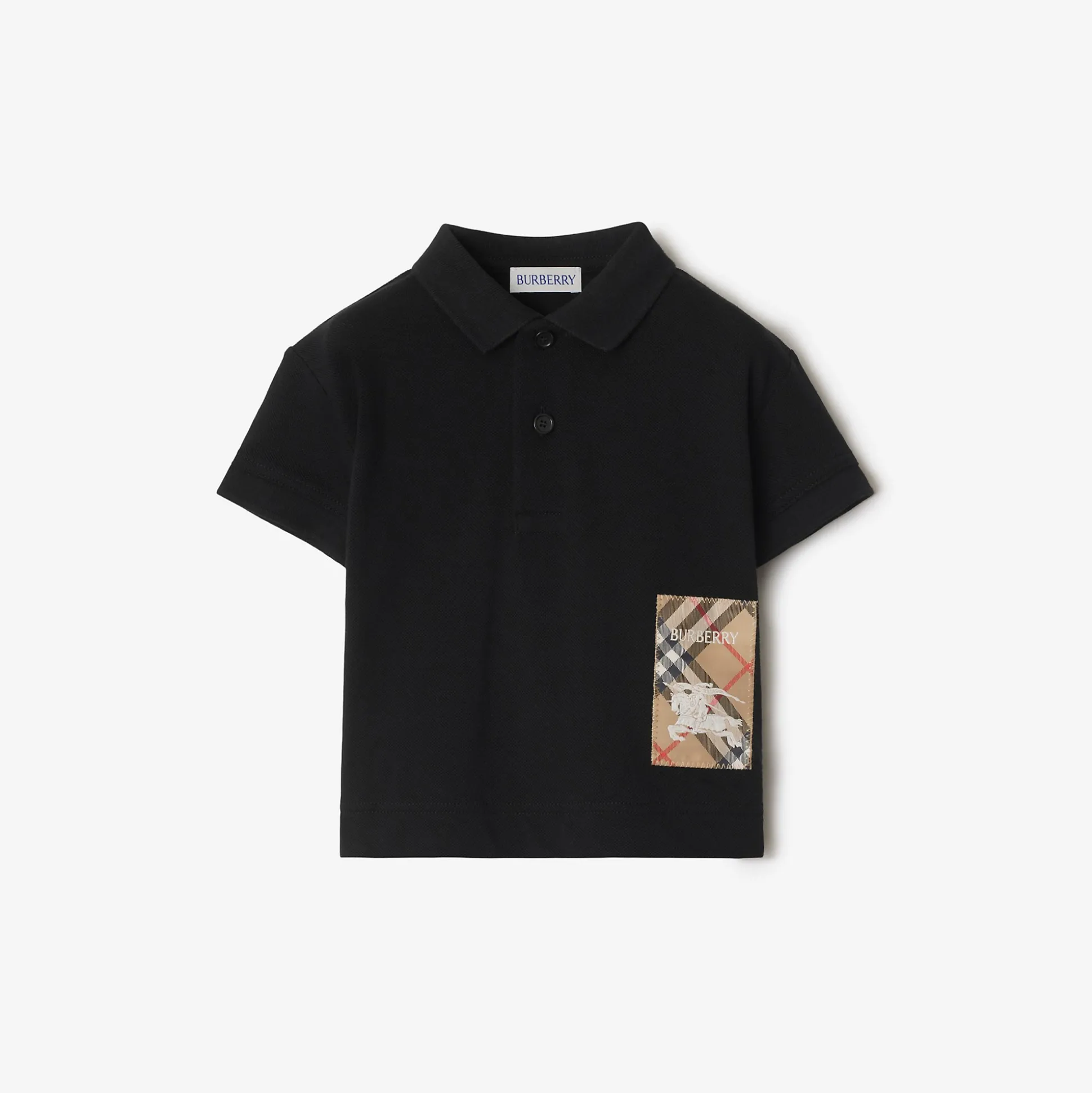 Online Burberry Check Label Cotton Polo Shirt Black