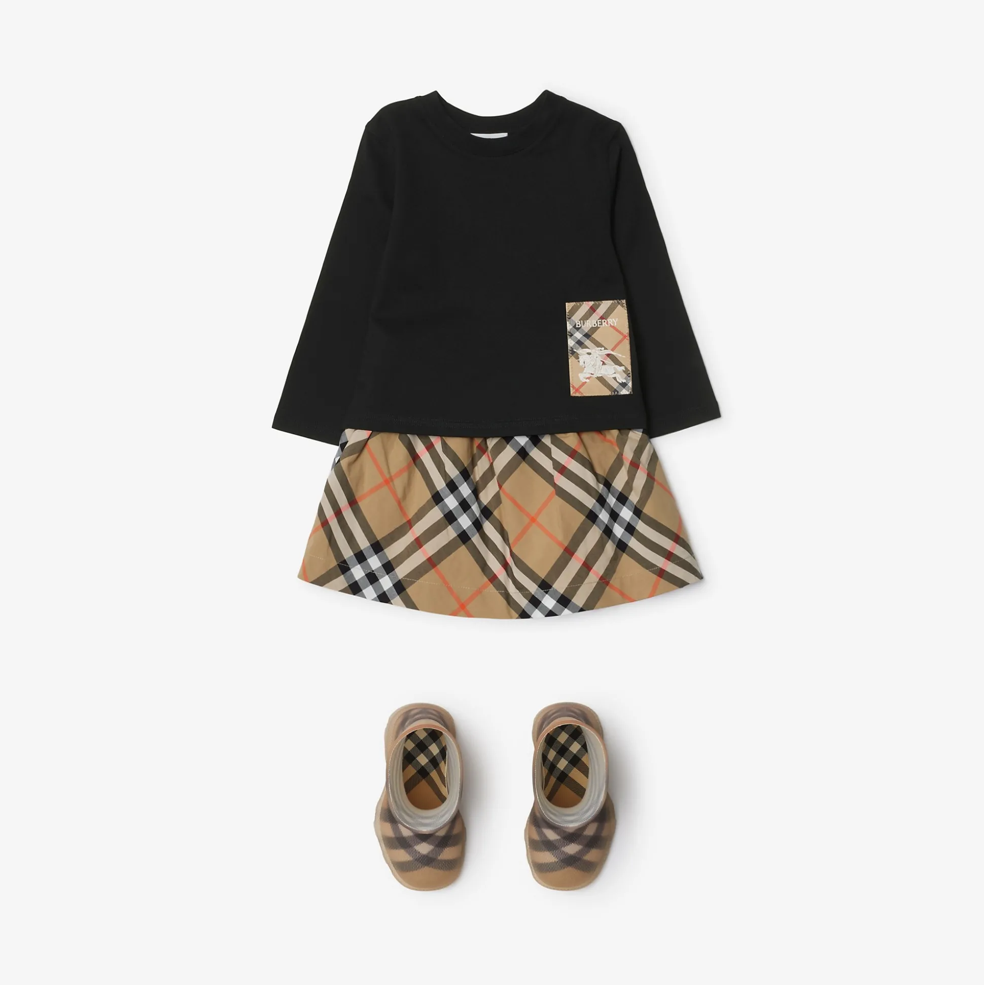 Outlet Burberry Check Label Cotton Top Black