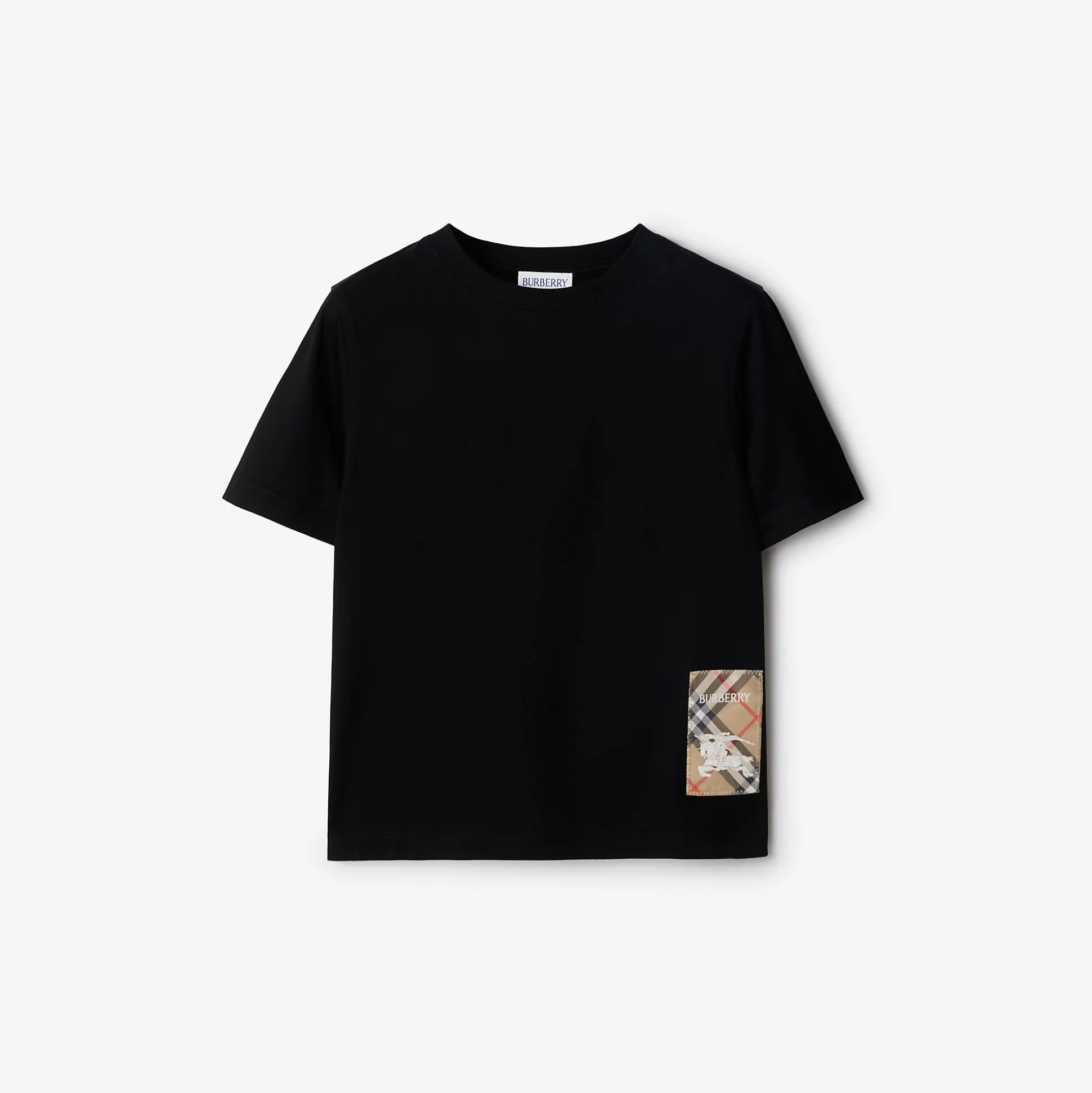 Fashion Burberry Check Label Cotton T-shirt Black