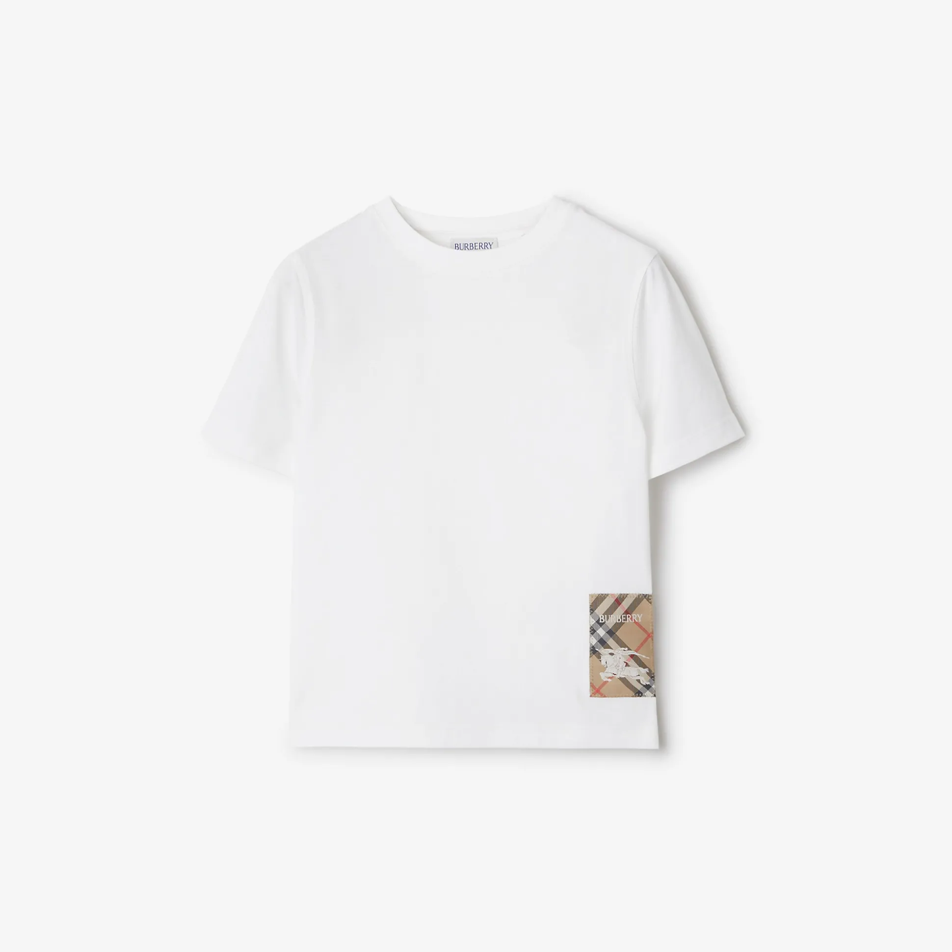 Outlet Burberry Check Label Cotton T-shirt White