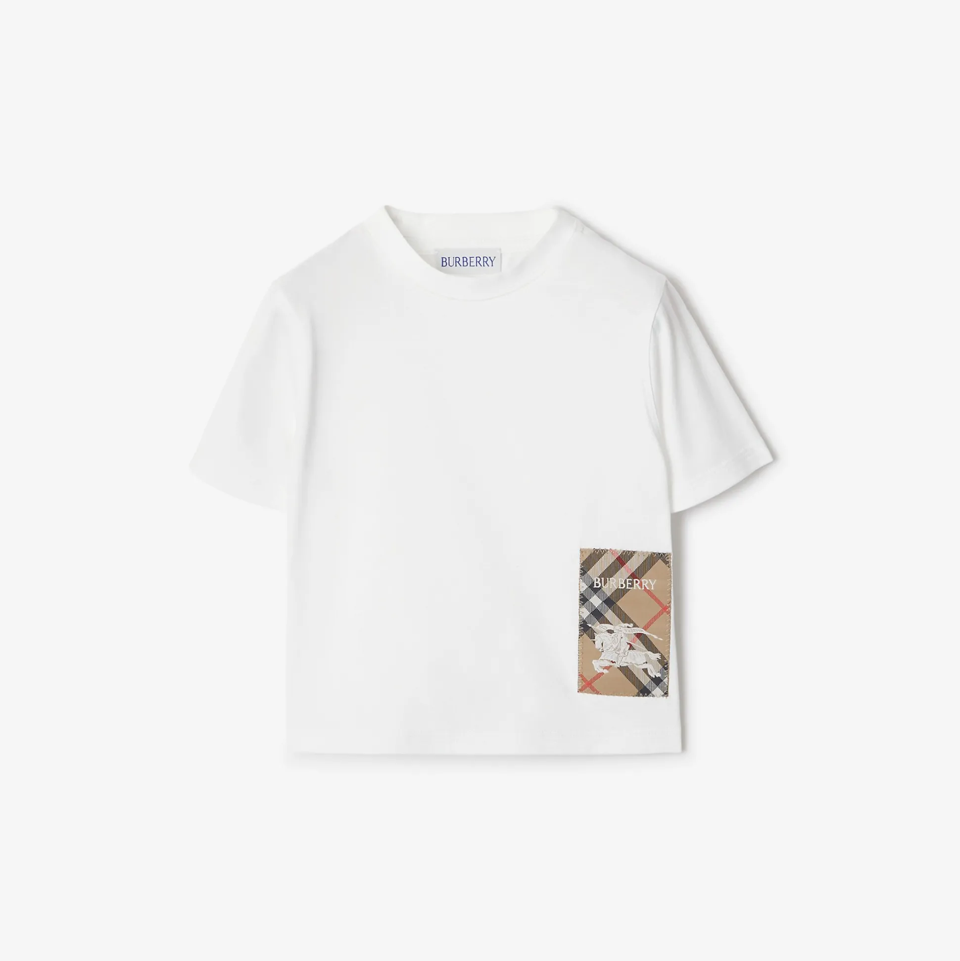 Discount Burberry Check Label Cotton T-shirt White