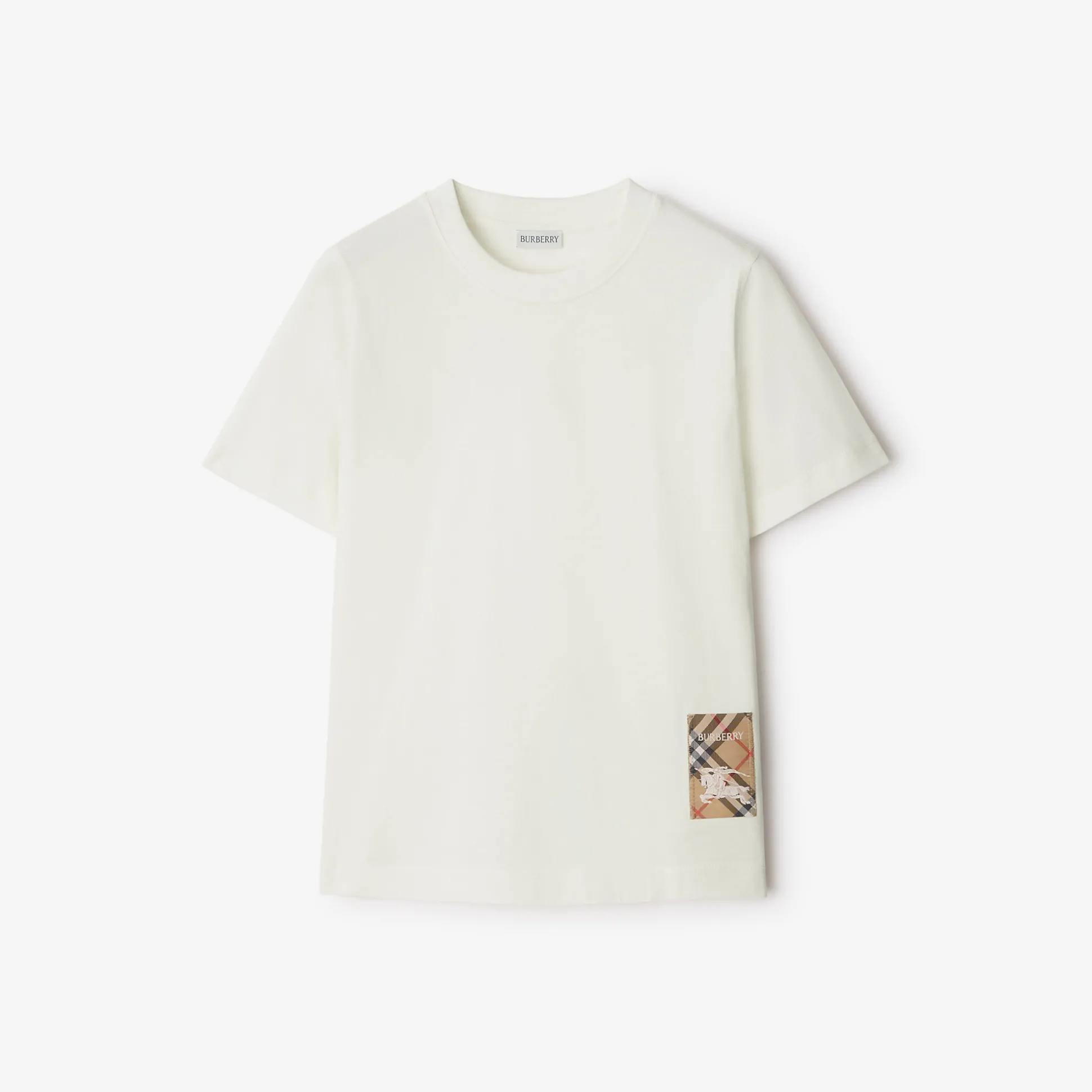 New Burberry Check Label Cotton T-shirt Chalk