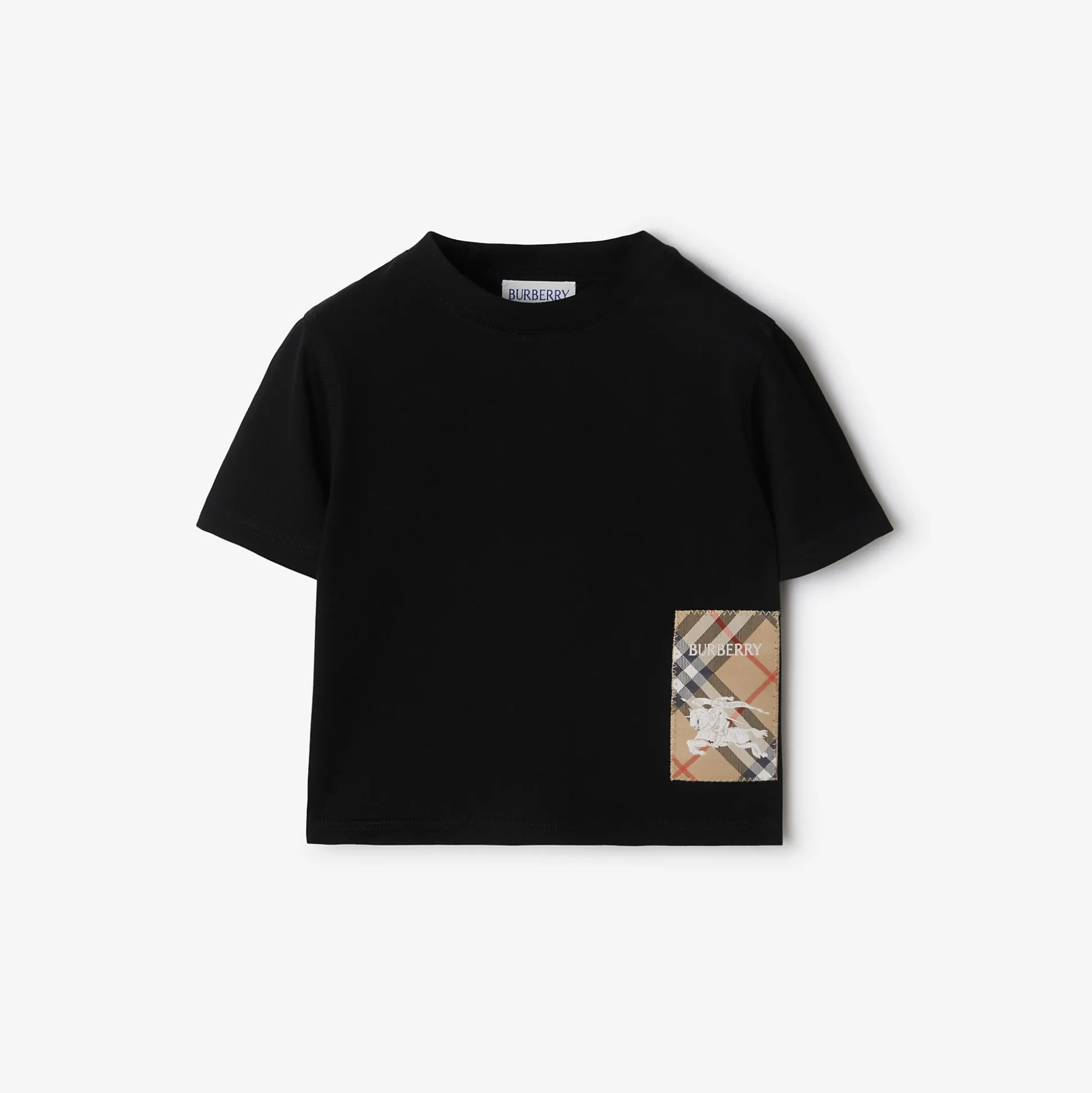 Fashion Burberry Check Label Cotton T-shirt Black