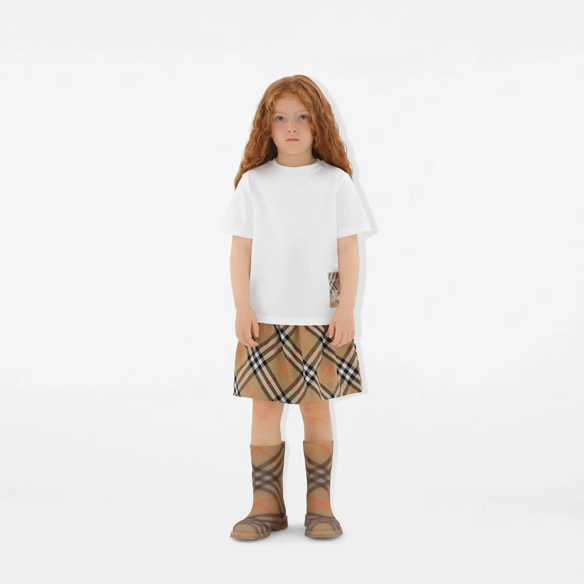 Outlet Burberry Check Label Cotton T-shirt White