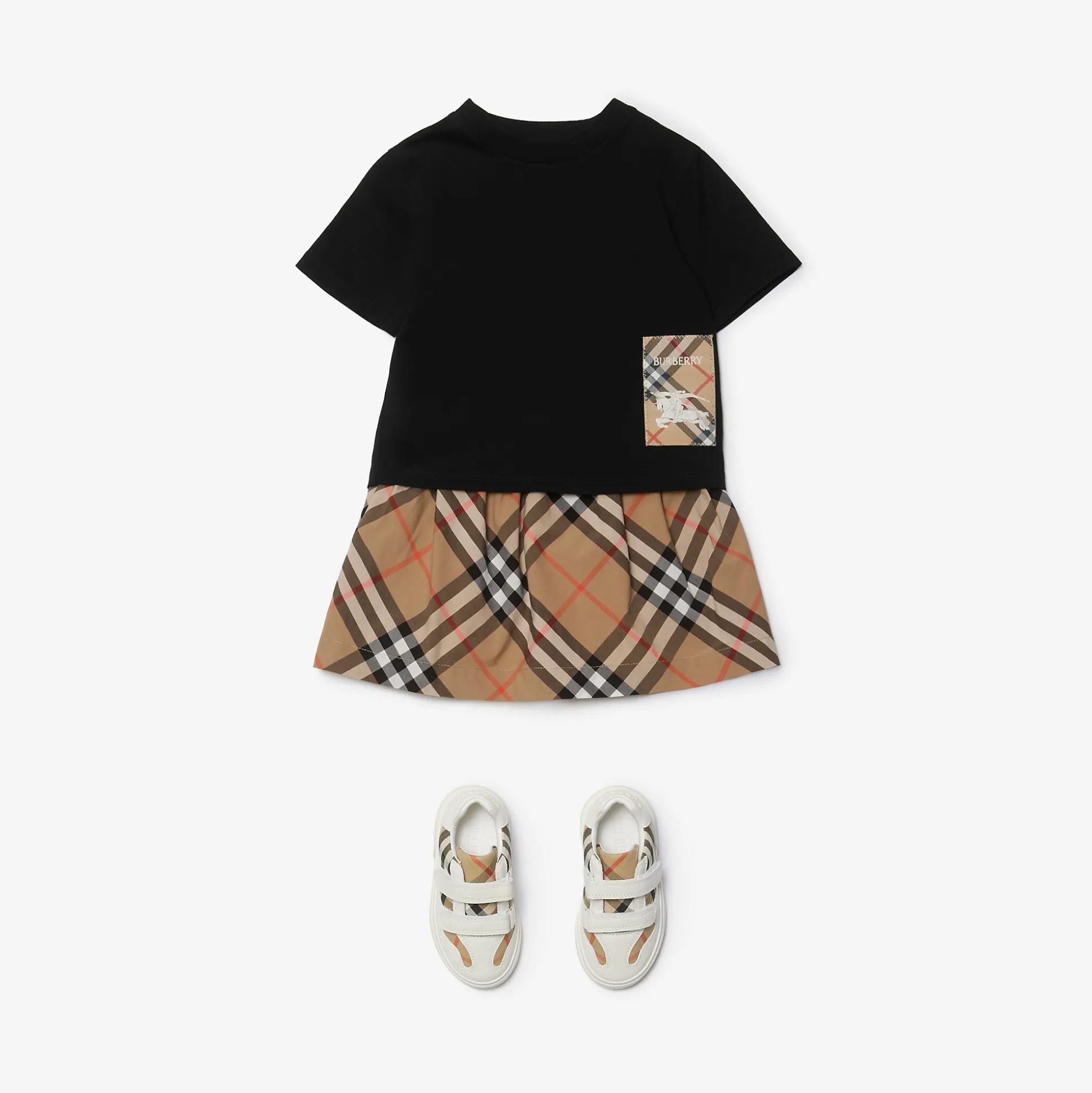 Fashion Burberry Check Label Cotton T-shirt Black