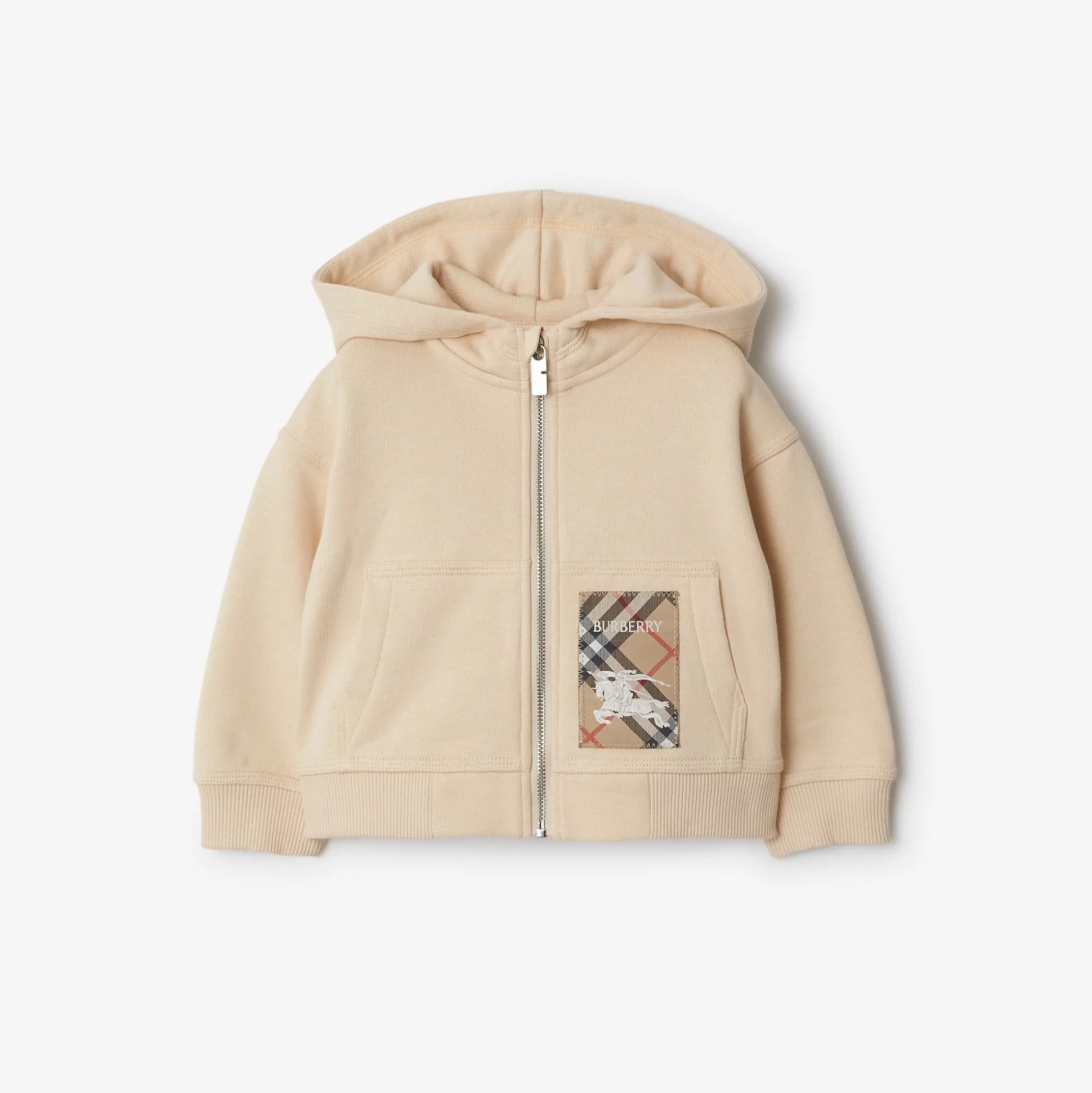 Shop Burberry Check Label Cotton Zip Hoodie Calico