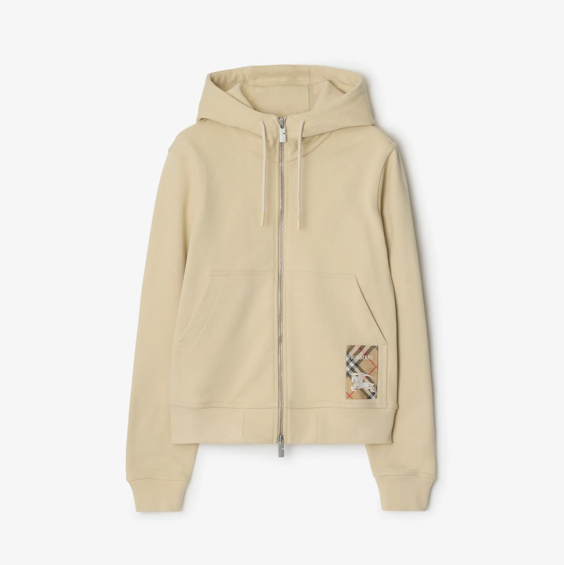 Hot Burberry Check Label Cotton Zip Hoodie Nutmeg