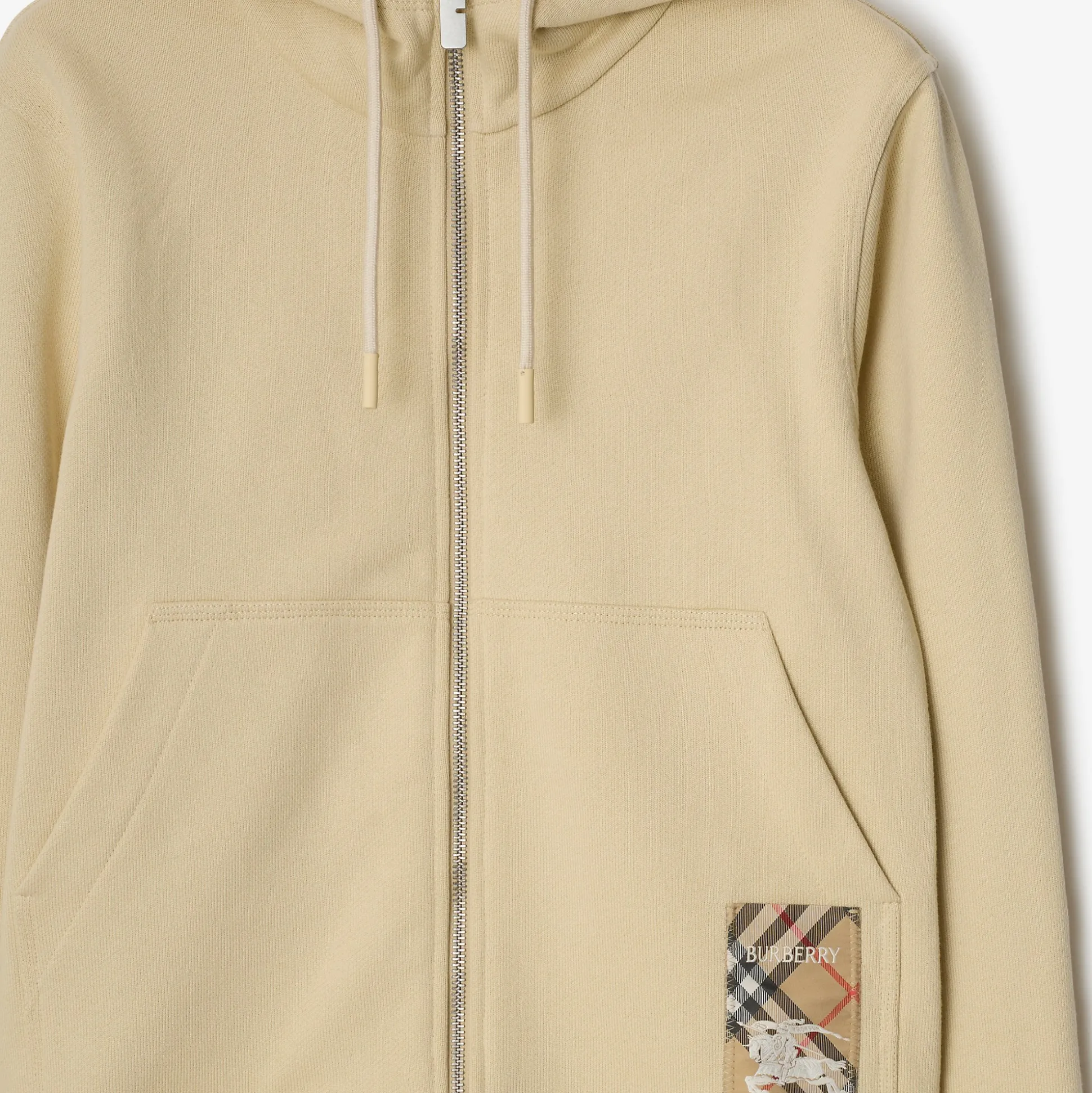 Hot Burberry Check Label Cotton Zip Hoodie Nutmeg