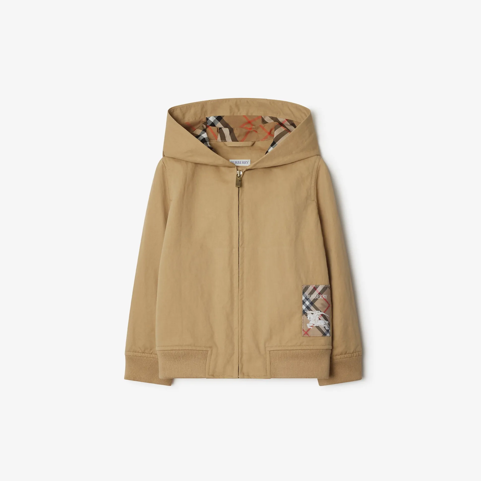 Cheap Burberry Check Label Nylon Cotton Zip Hoodie Sand