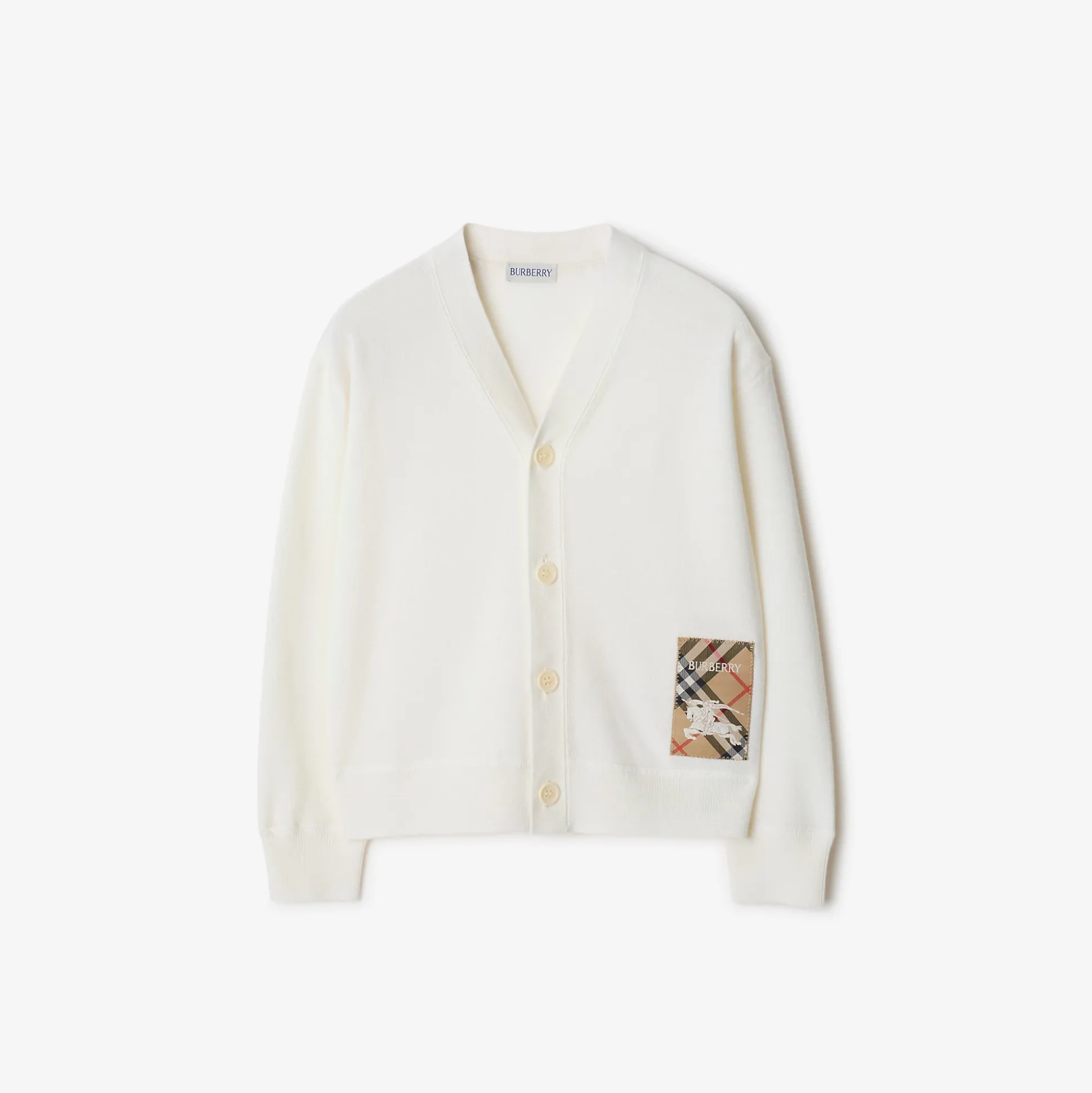 Hot Burberry Check Label Wool Cardigan Ivory