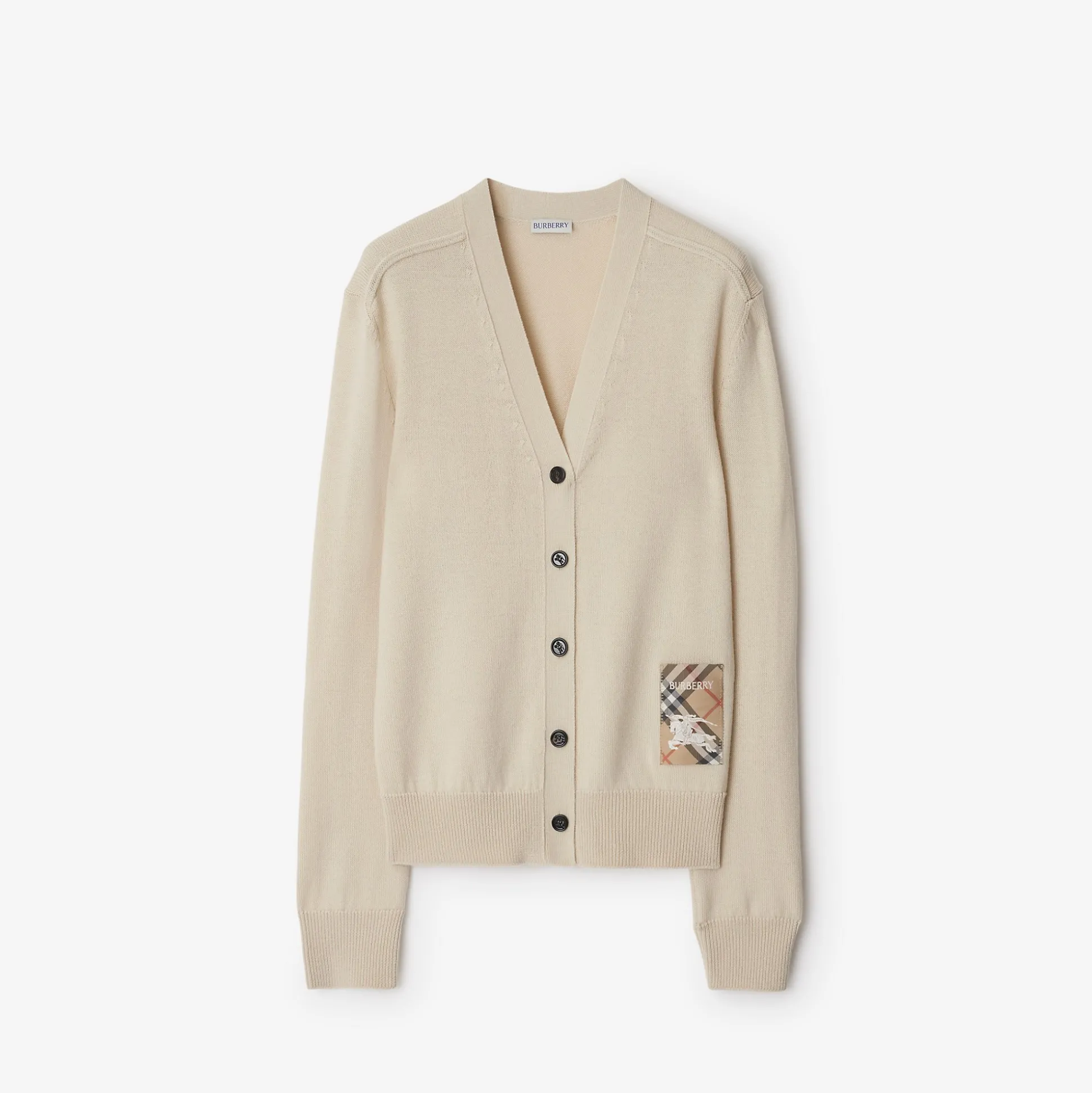 Best Sale Burberry Check Label Wool Cardigan Nutmeg