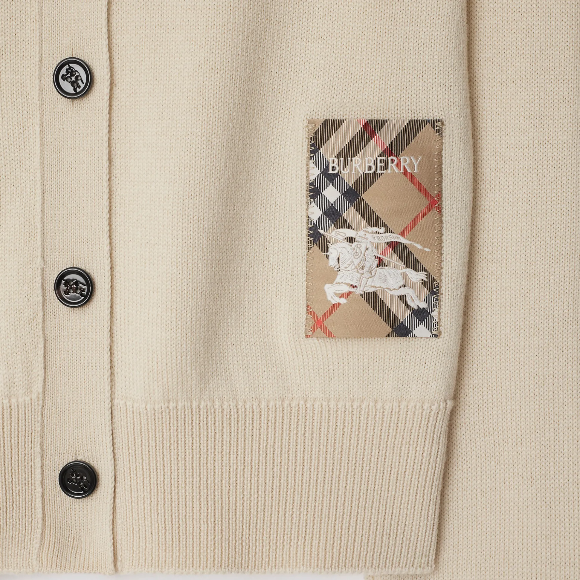 Best Sale Burberry Check Label Wool Cardigan Nutmeg