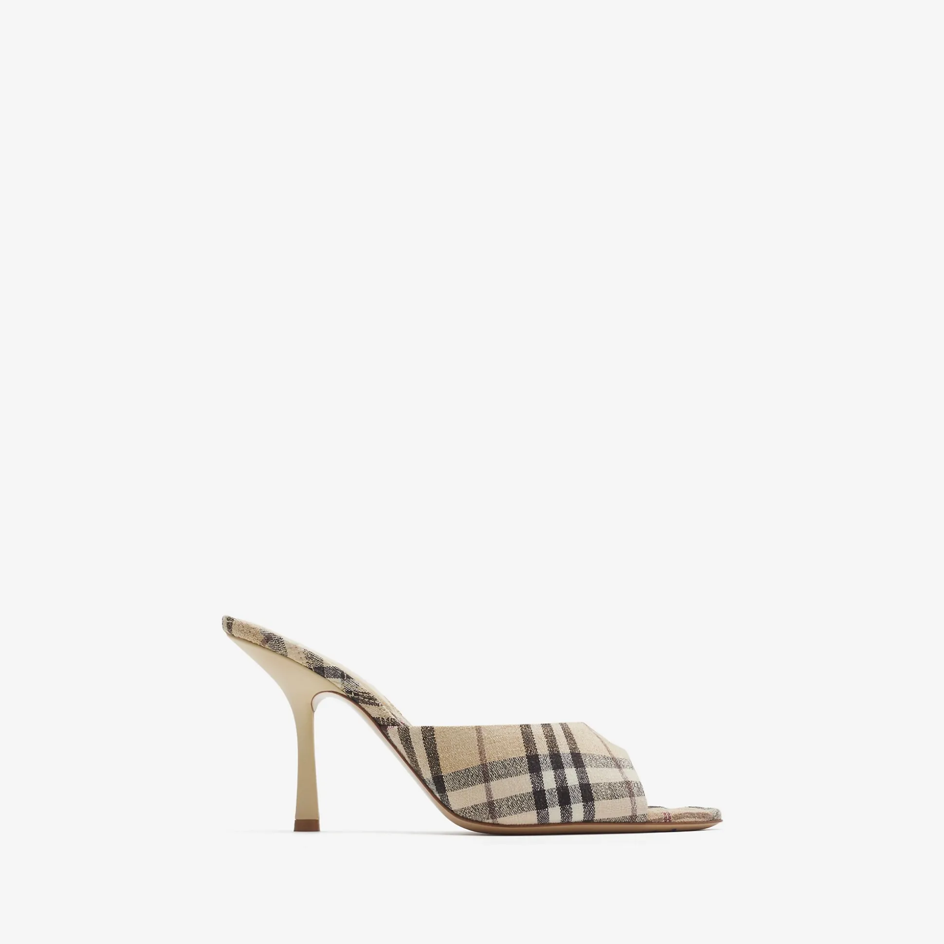 Online Burberry Check Linen Blend Mews High Mules​ Alabaster