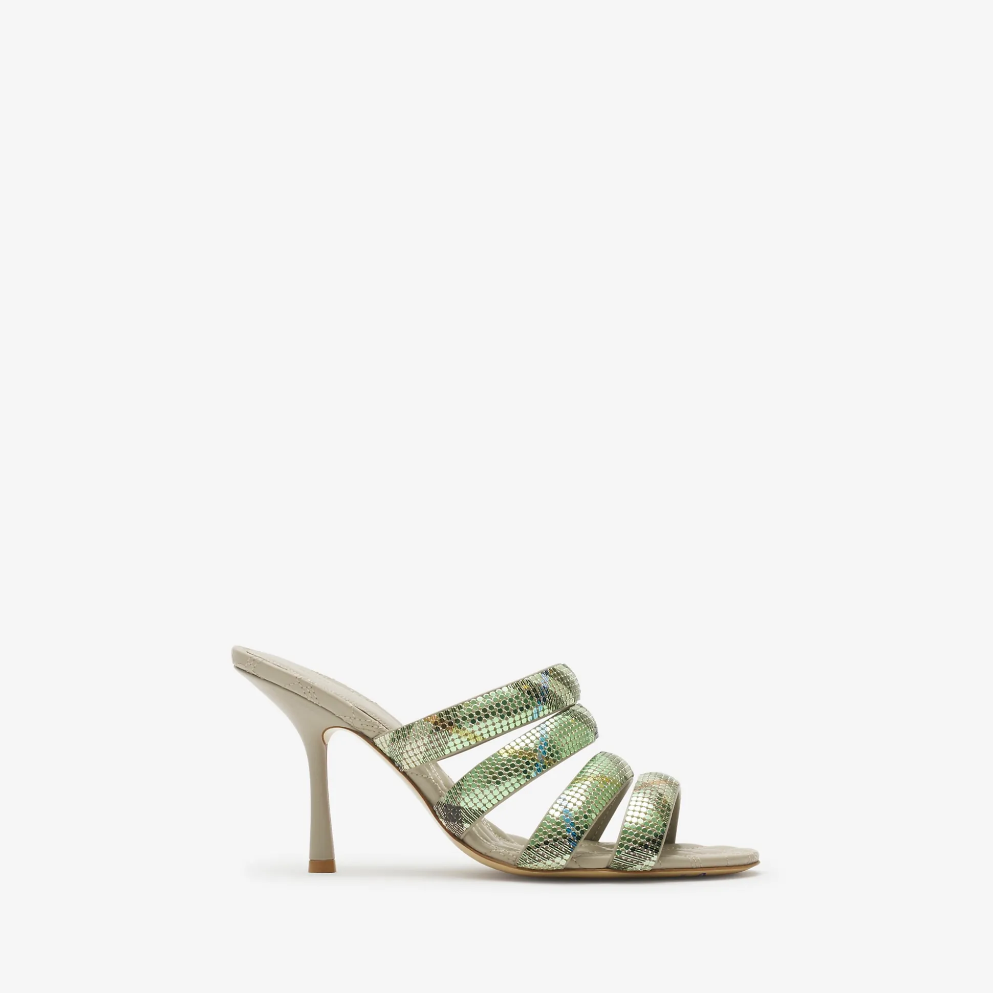 New Burberry Check Mesh Mews Strap Mules​ Artichoke