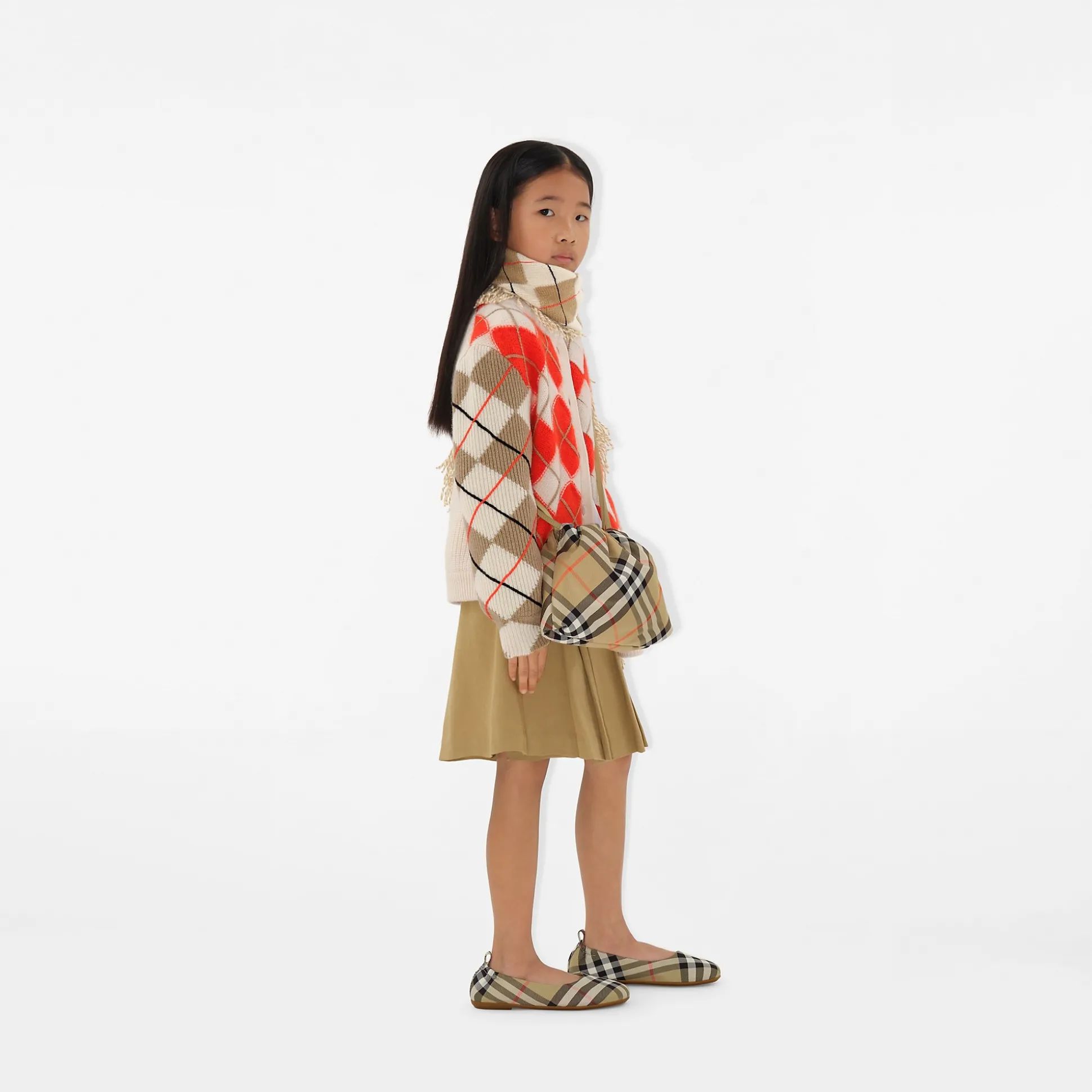 Hot Burberry Check Nylon Ballerinas Sand