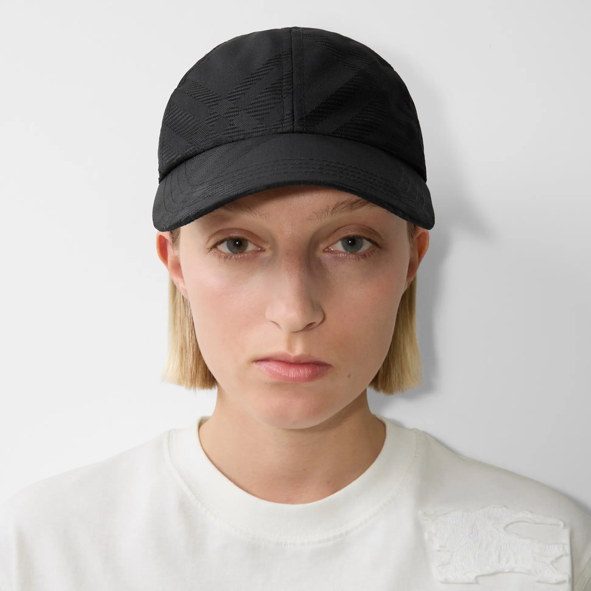 Store Burberry Check Nylon Blend Baseball Cap Black