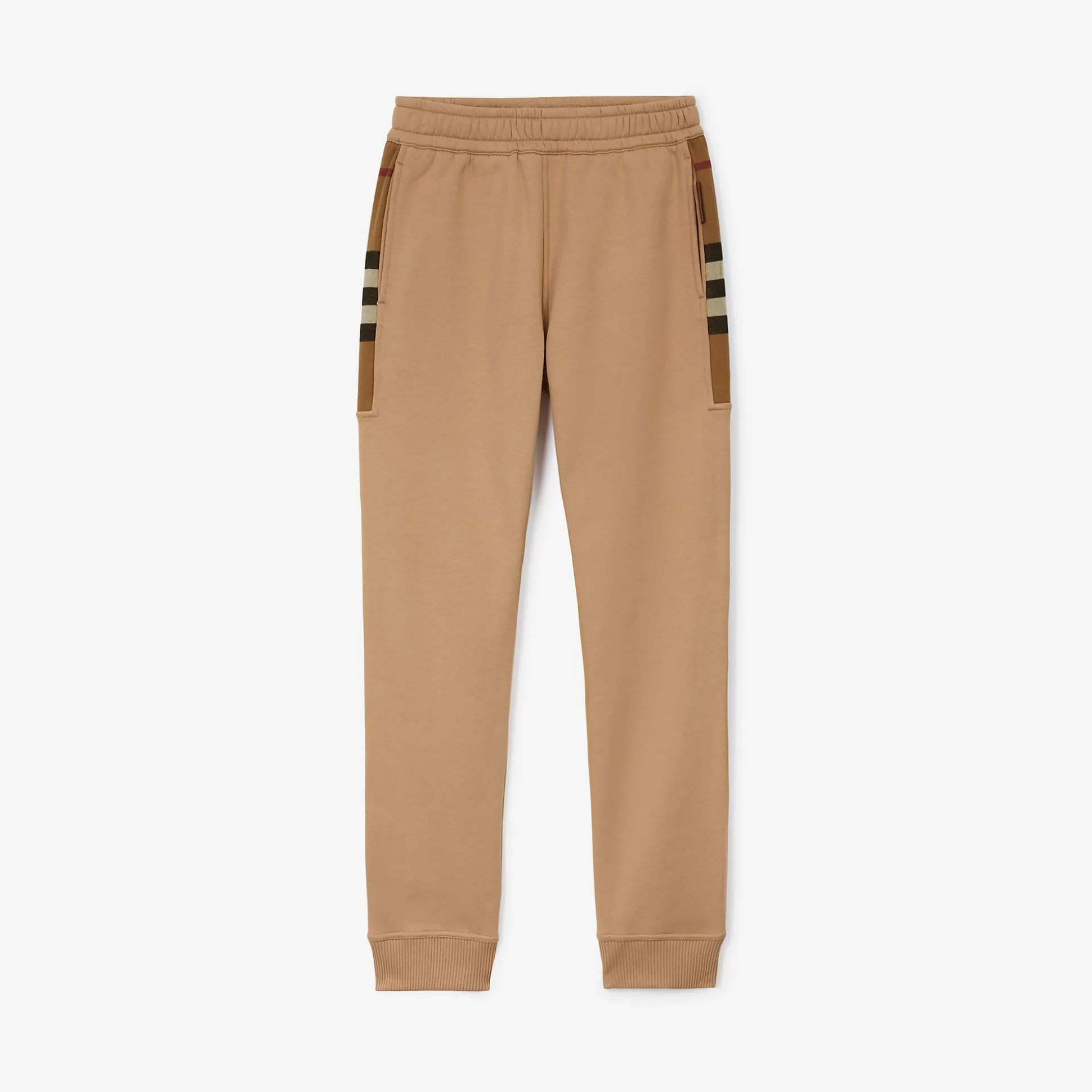 Cheap Burberry Check Panel Cotton Blend Jogging Pants Camel