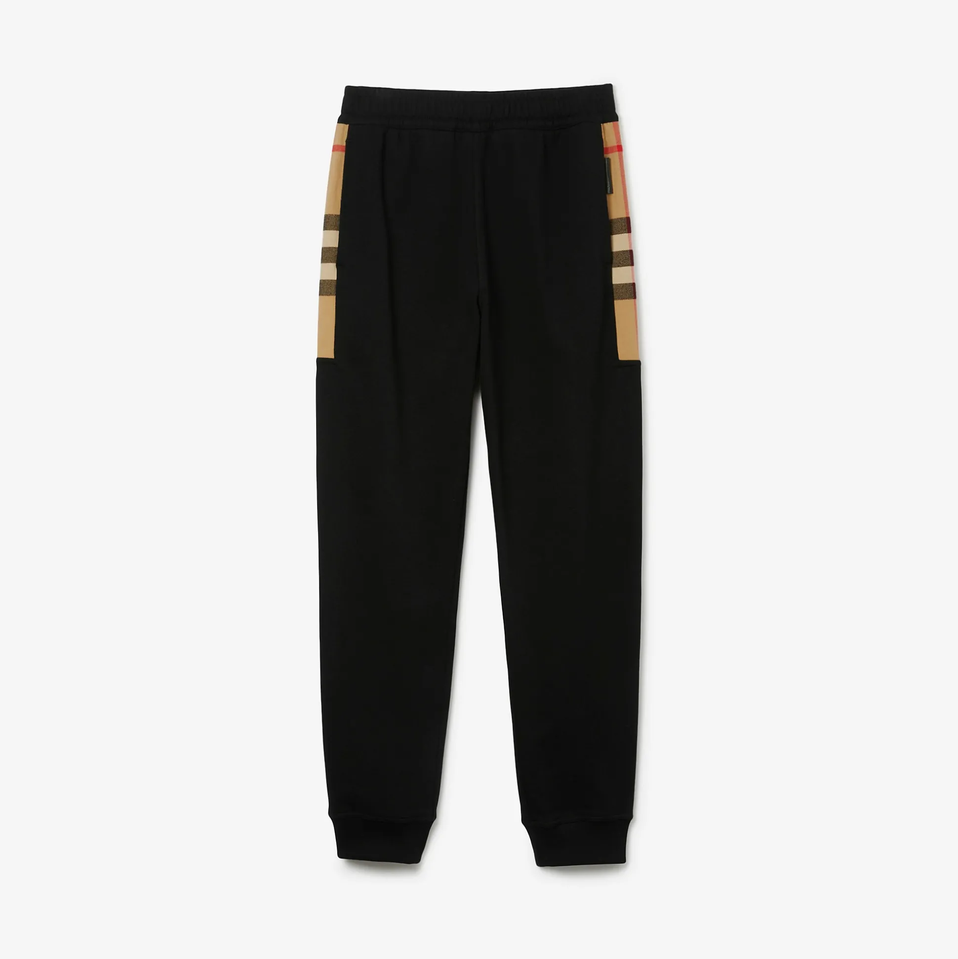 Fashion Burberry Check Panel Cotton Jogging Pants Black/archivebeige