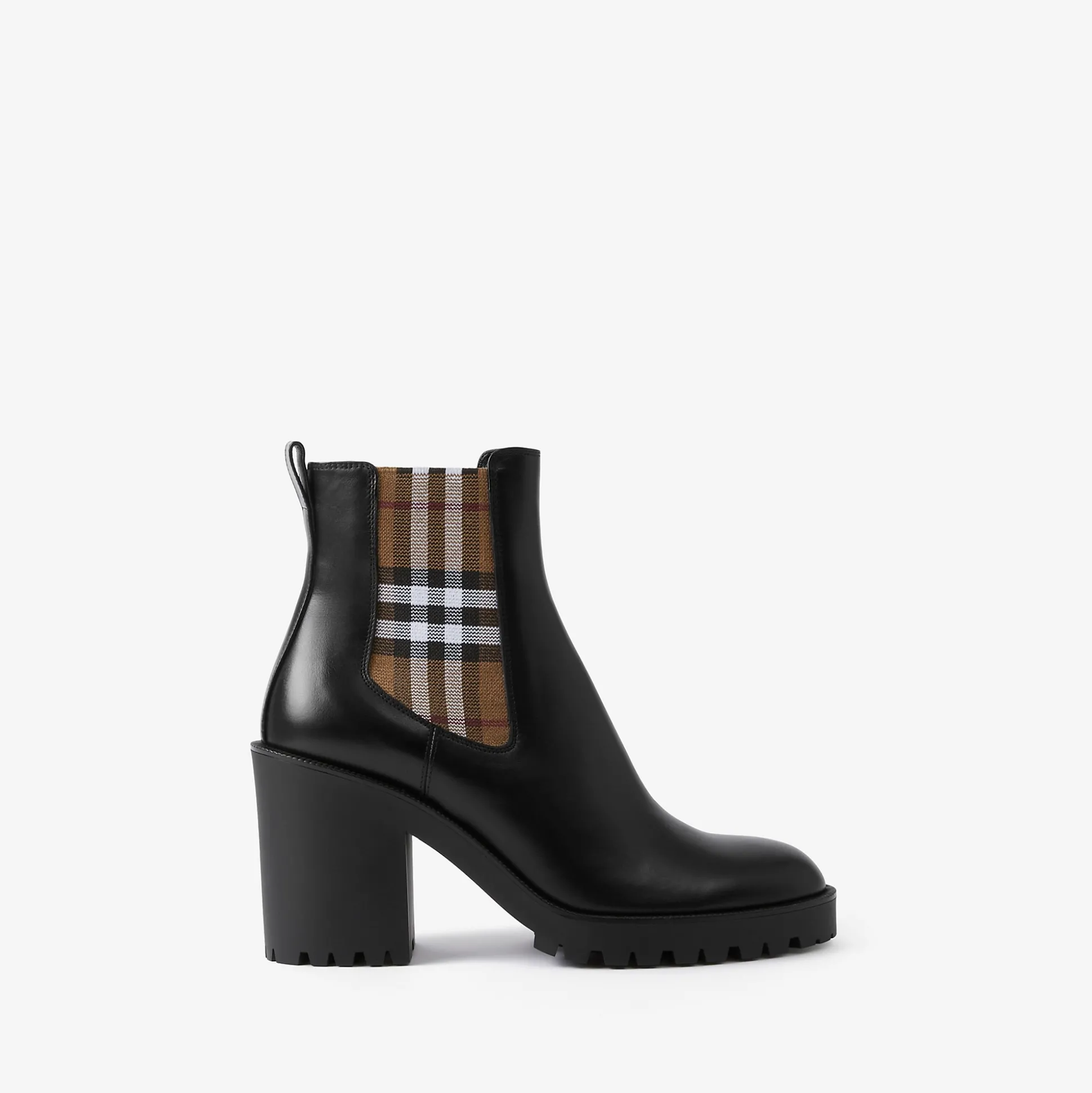 Hot Burberry Check Panel Leather Ankle Boots Black