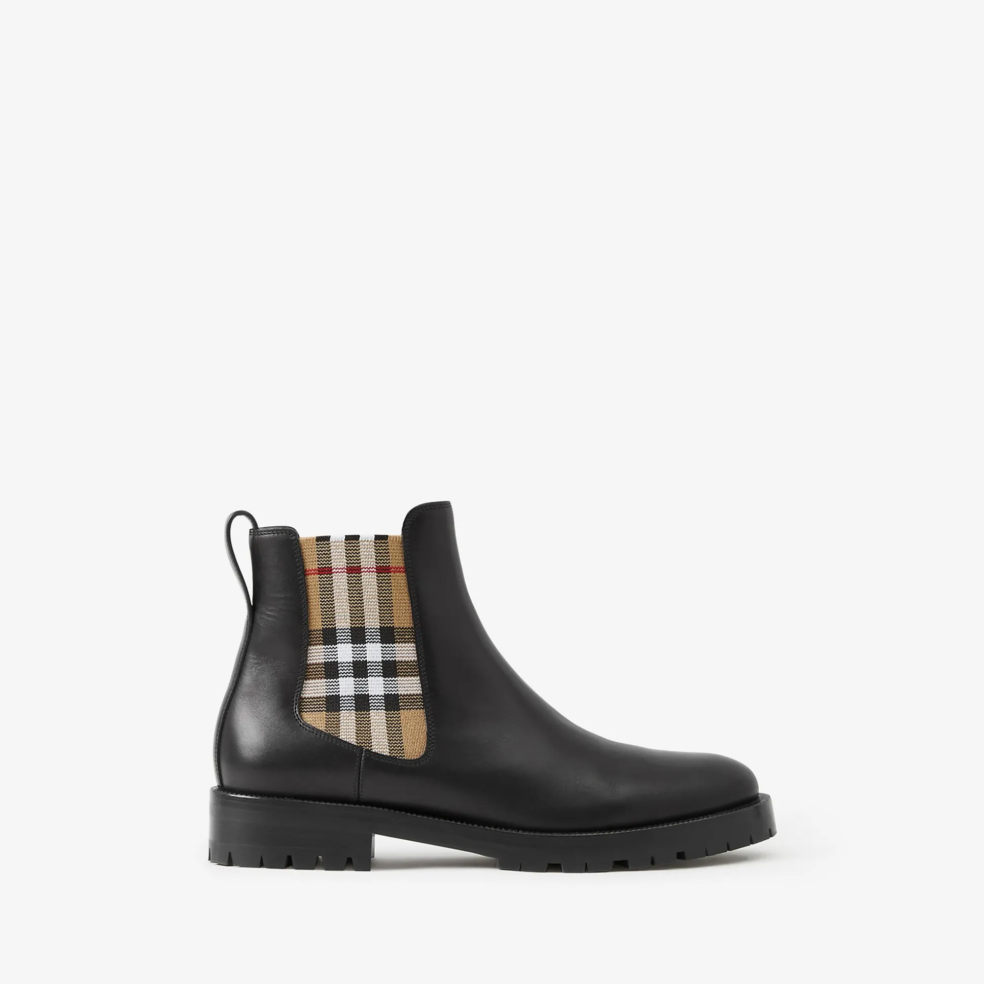 Fashion Burberry Check Panel Leather Chelsea Boots Black