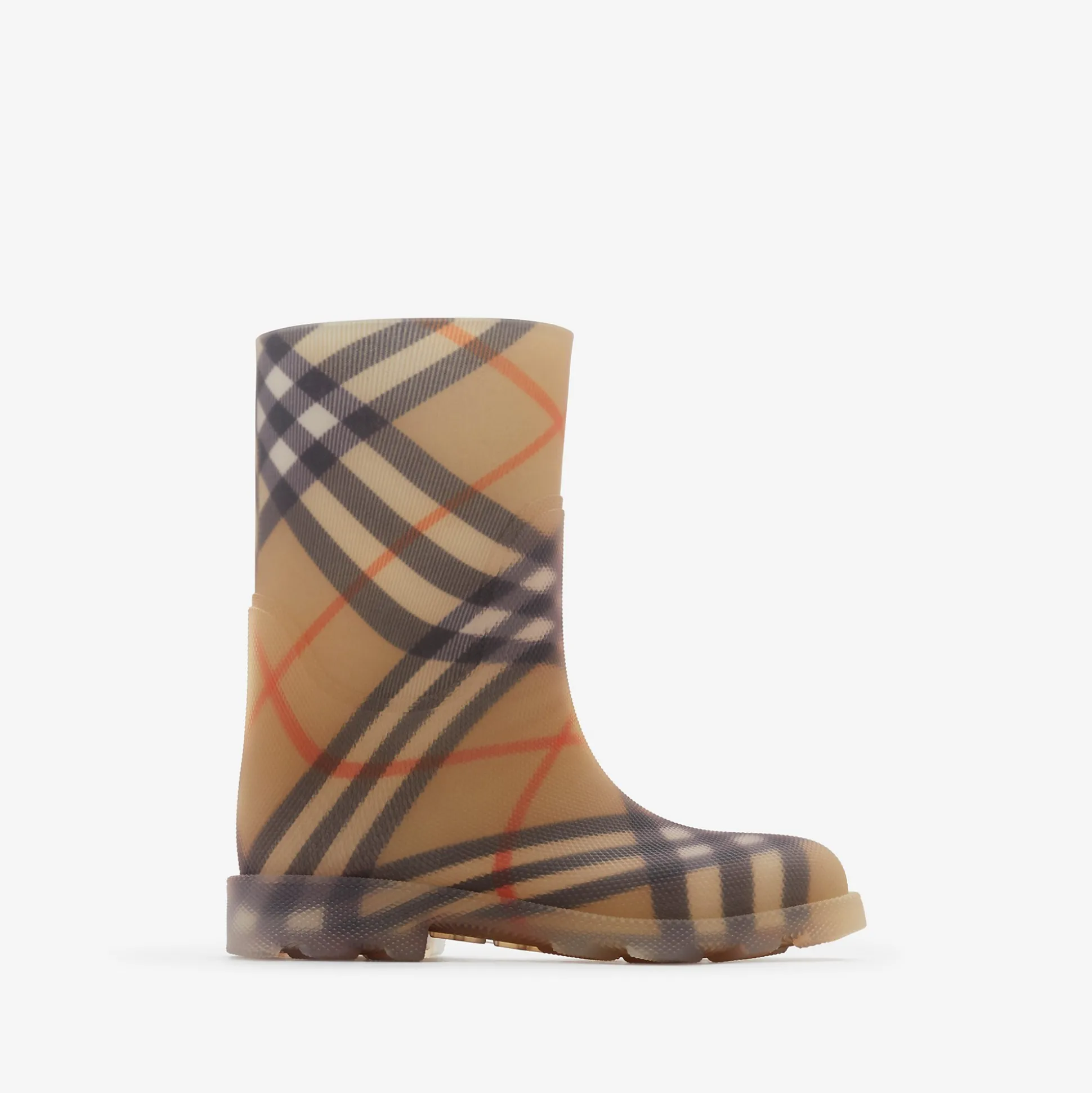 Online Burberry Check Rubber Marsh High Boots Sand