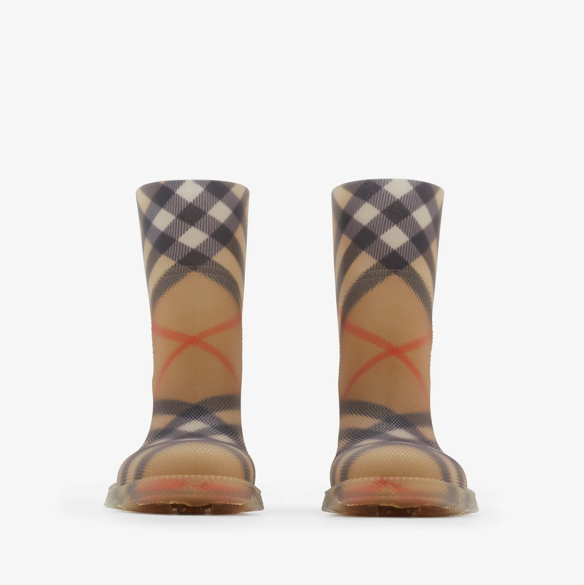 Cheap Burberry Check Rubber Marsh High Boots Sand