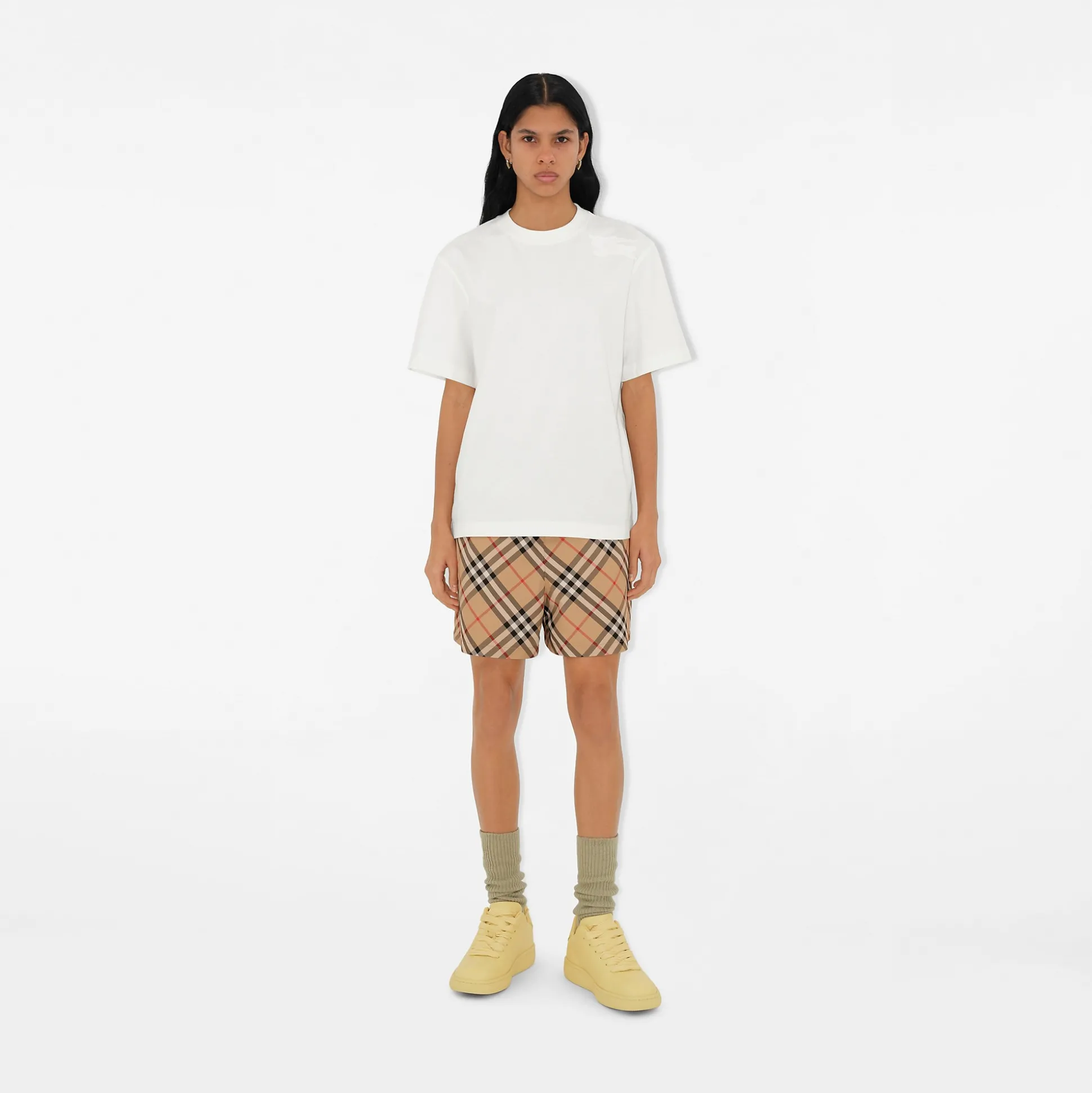 Discount Burberry Check Shorts Sand