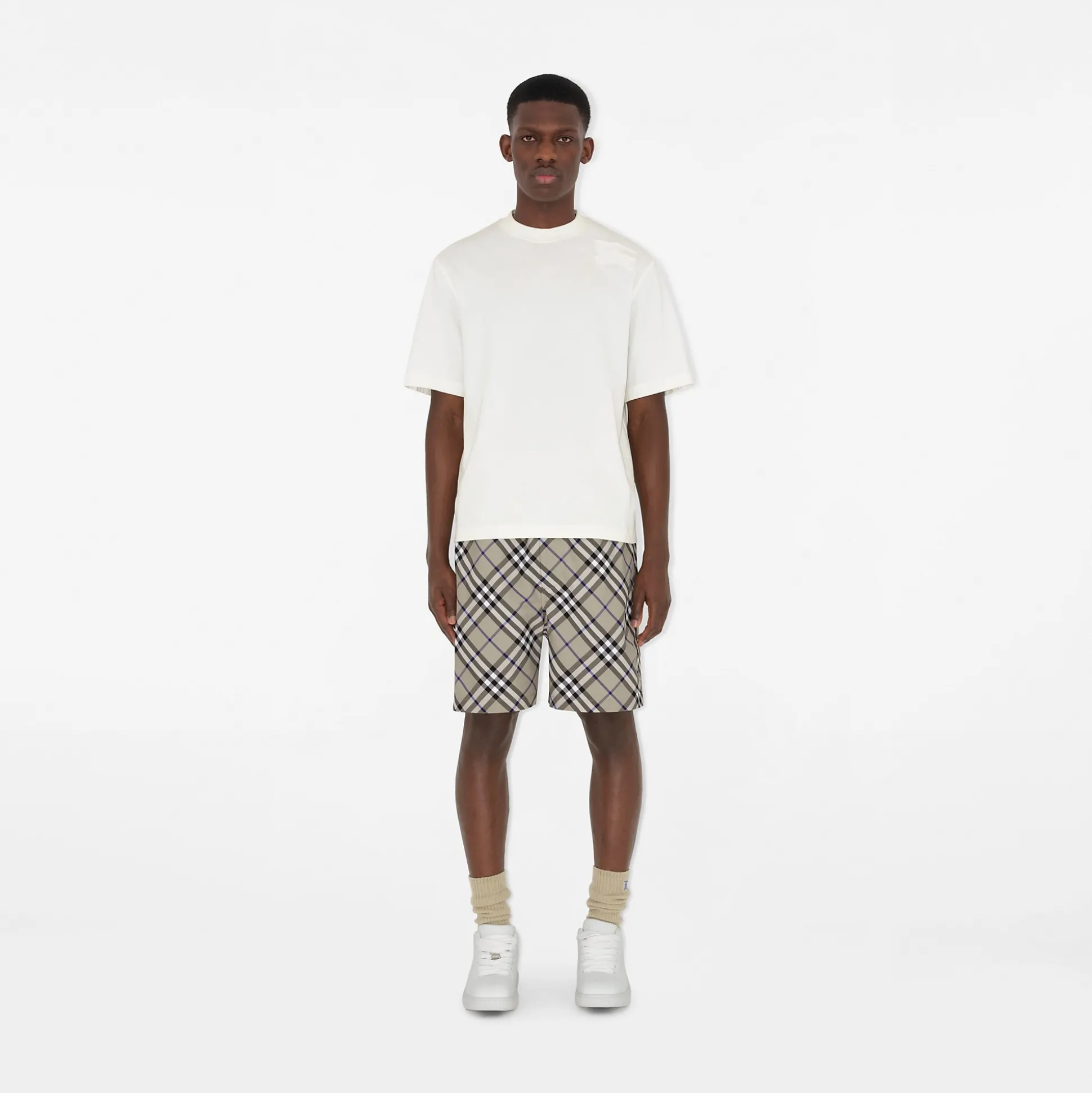 Outlet Burberry Check Shorts Lichen