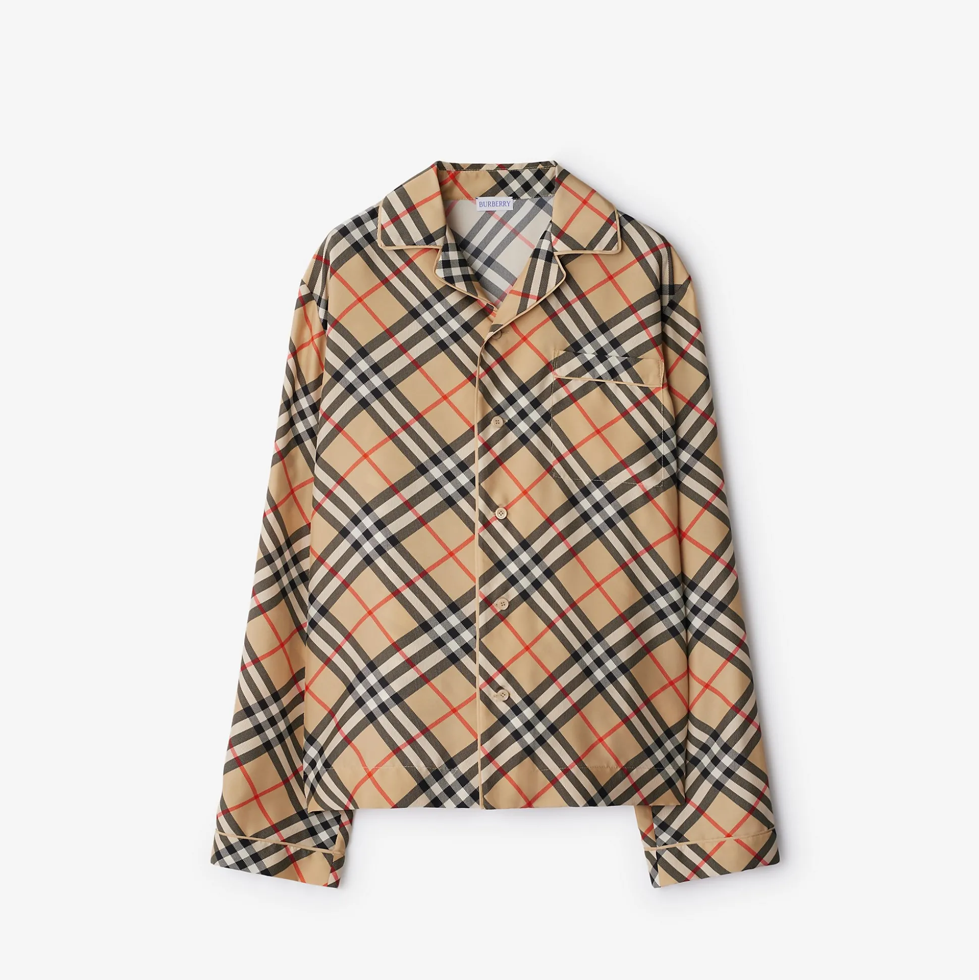 Sale Burberry Check Silk Pyjama Shirt Sand