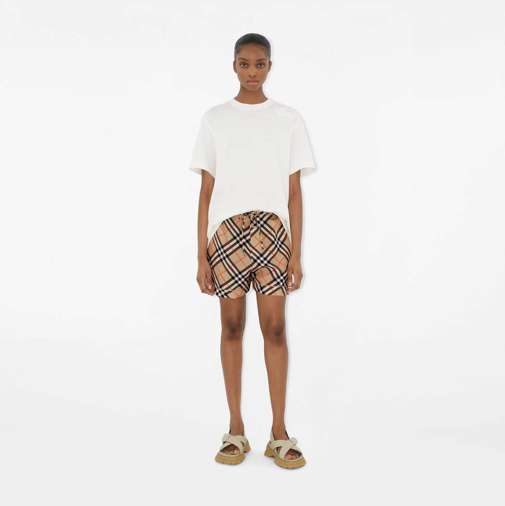 Hot Burberry Check Silk Pyjama Shorts Sand