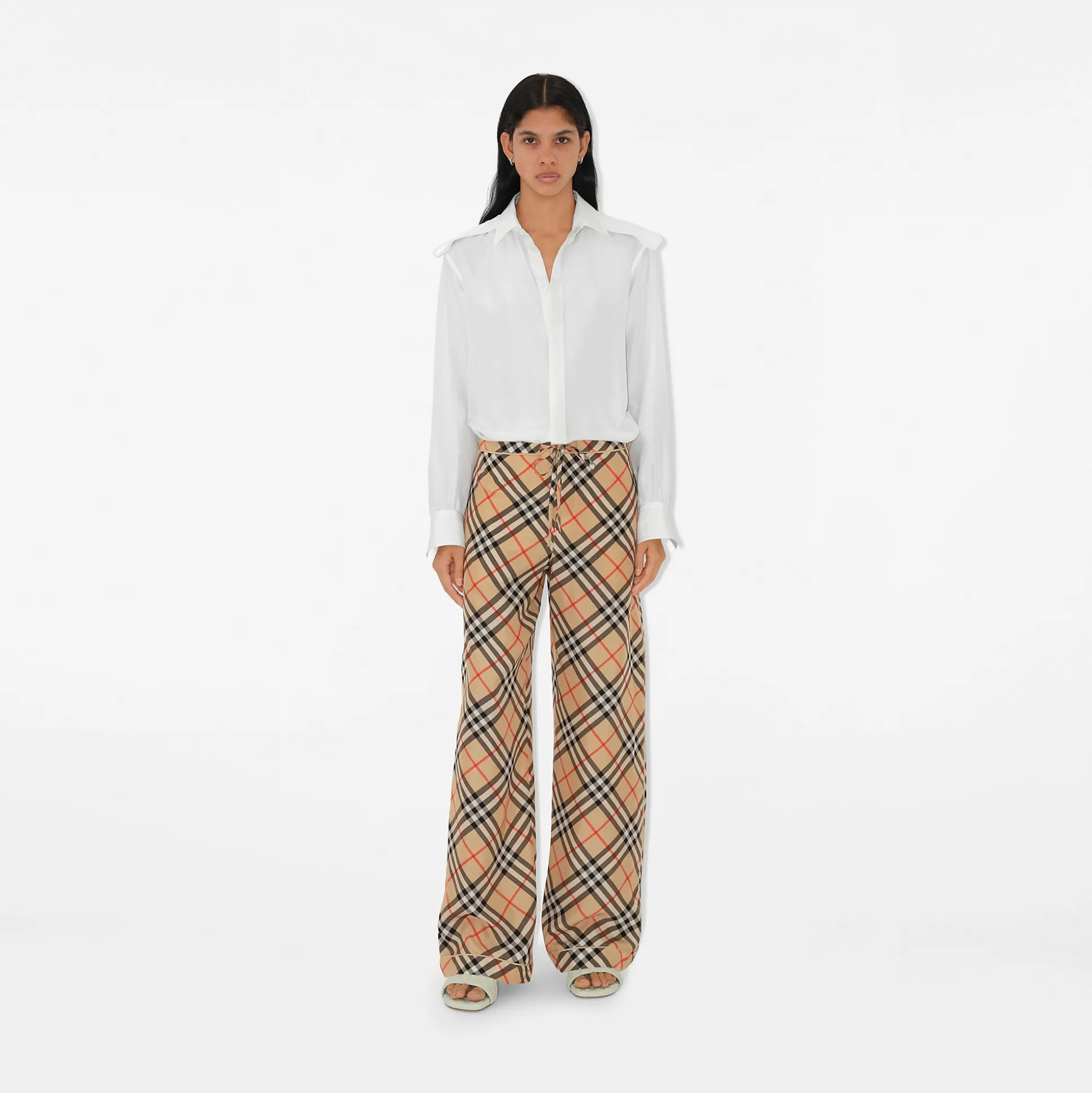 Best Sale Burberry Check Silk Pyjama Trousers Sand