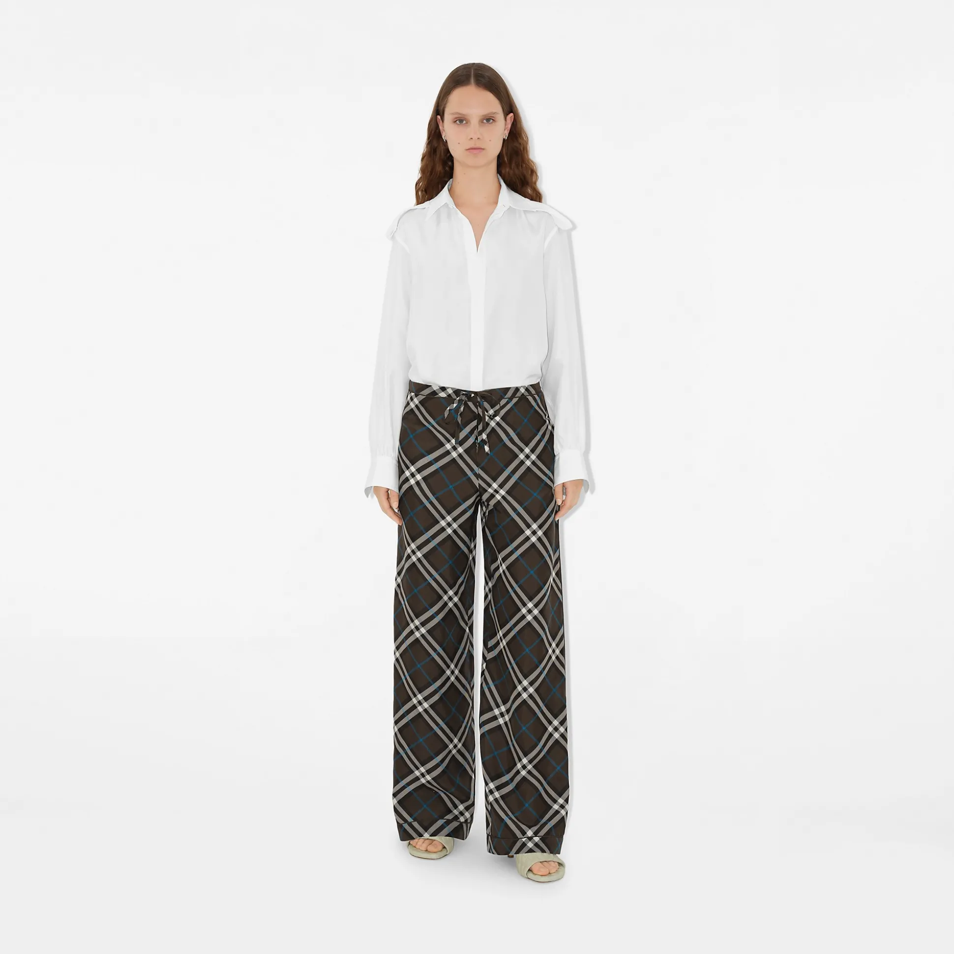 Shop Burberry Check Silk Pyjama Trousers Snug