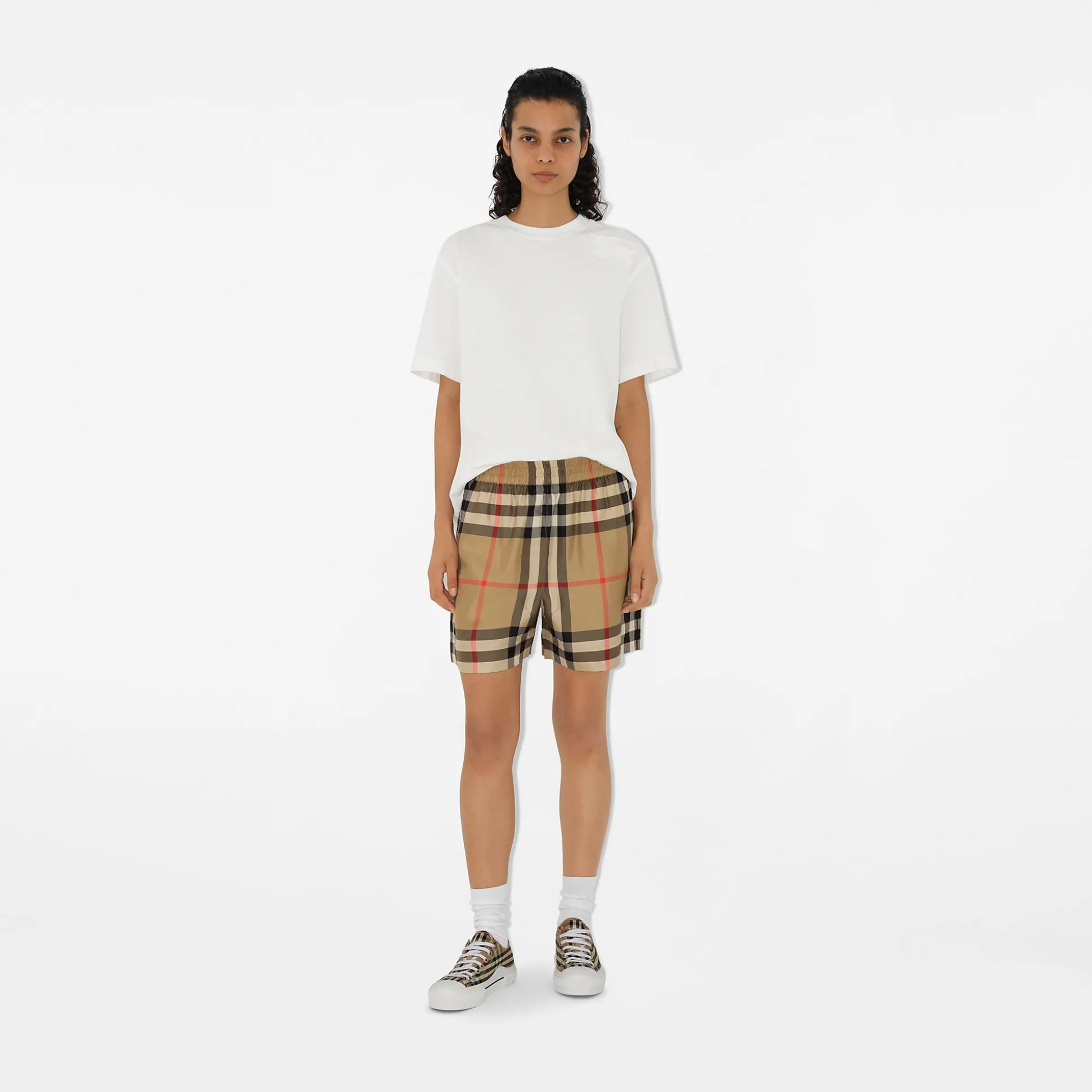 Flash Sale Burberry Check Silk Shorts Archivebeige