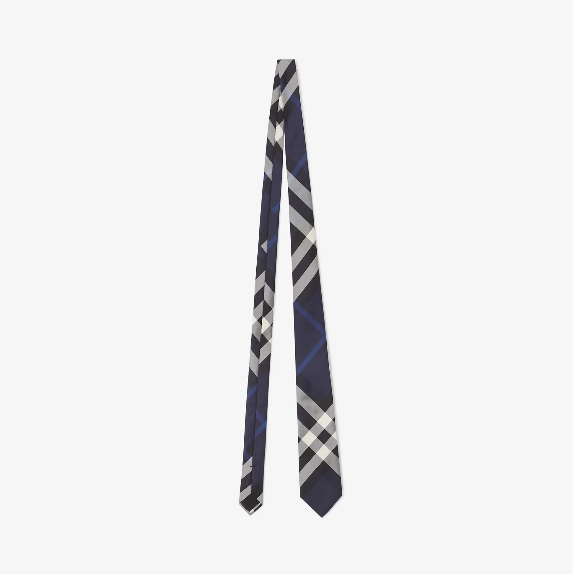 New Burberry Check Silk Tie Navy