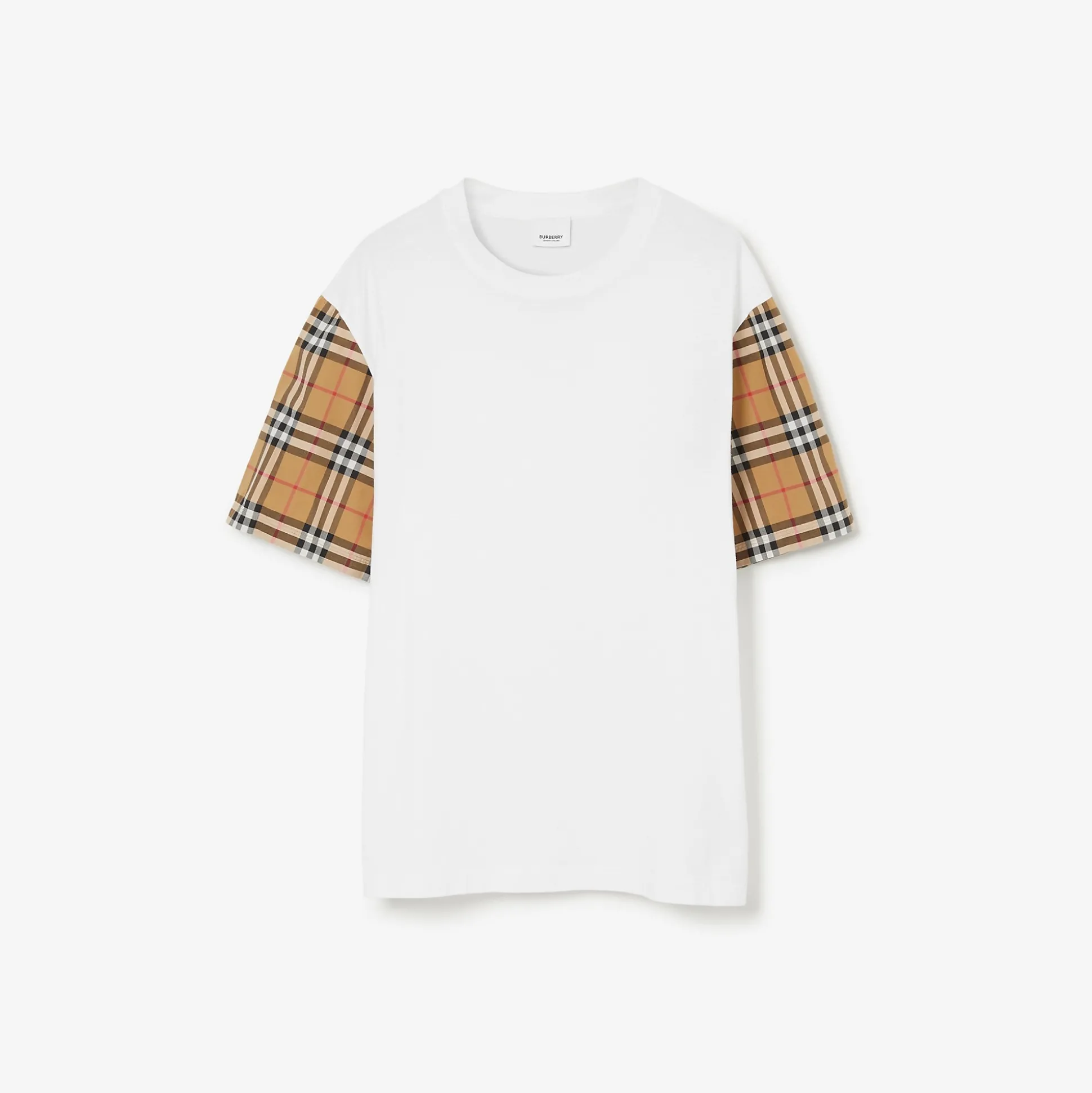 Sale Burberry Check Sleeve Cotton T-shirt White