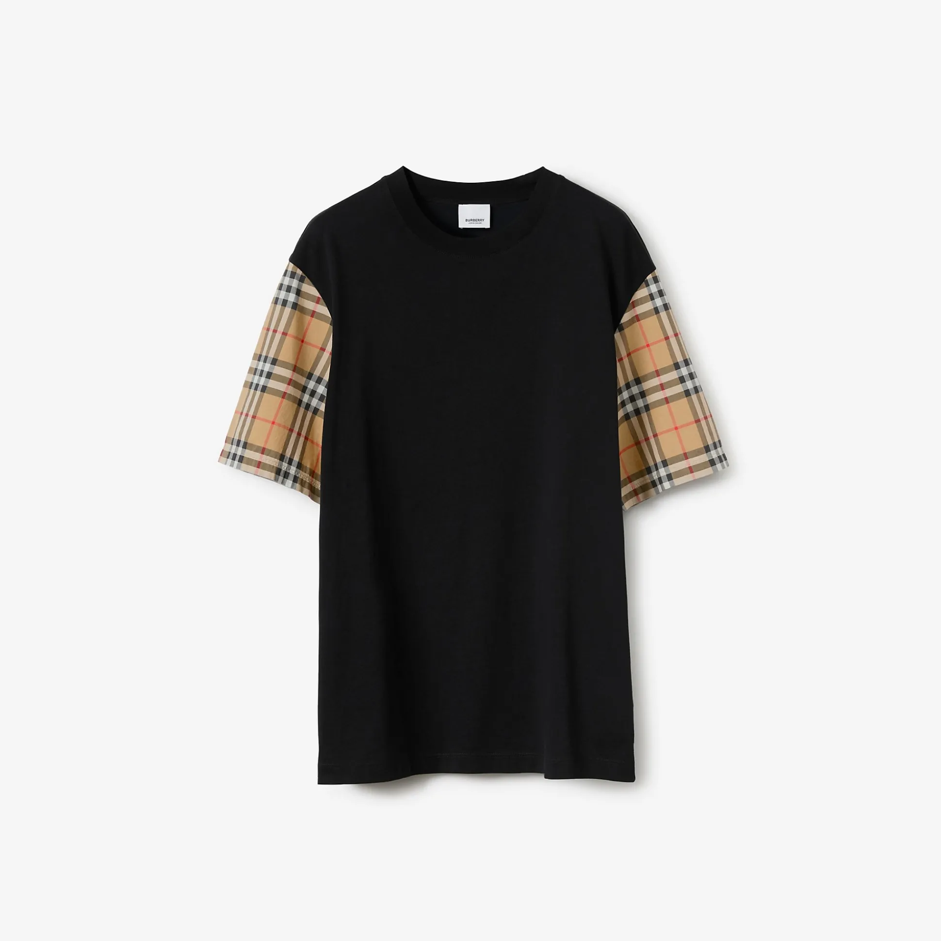 Shop Burberry Check Sleeve Cotton T-shirt Black