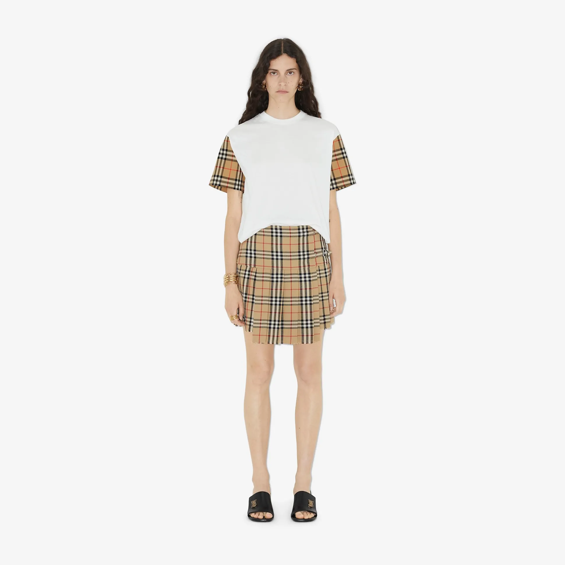 Sale Burberry Check Sleeve Cotton T-shirt White