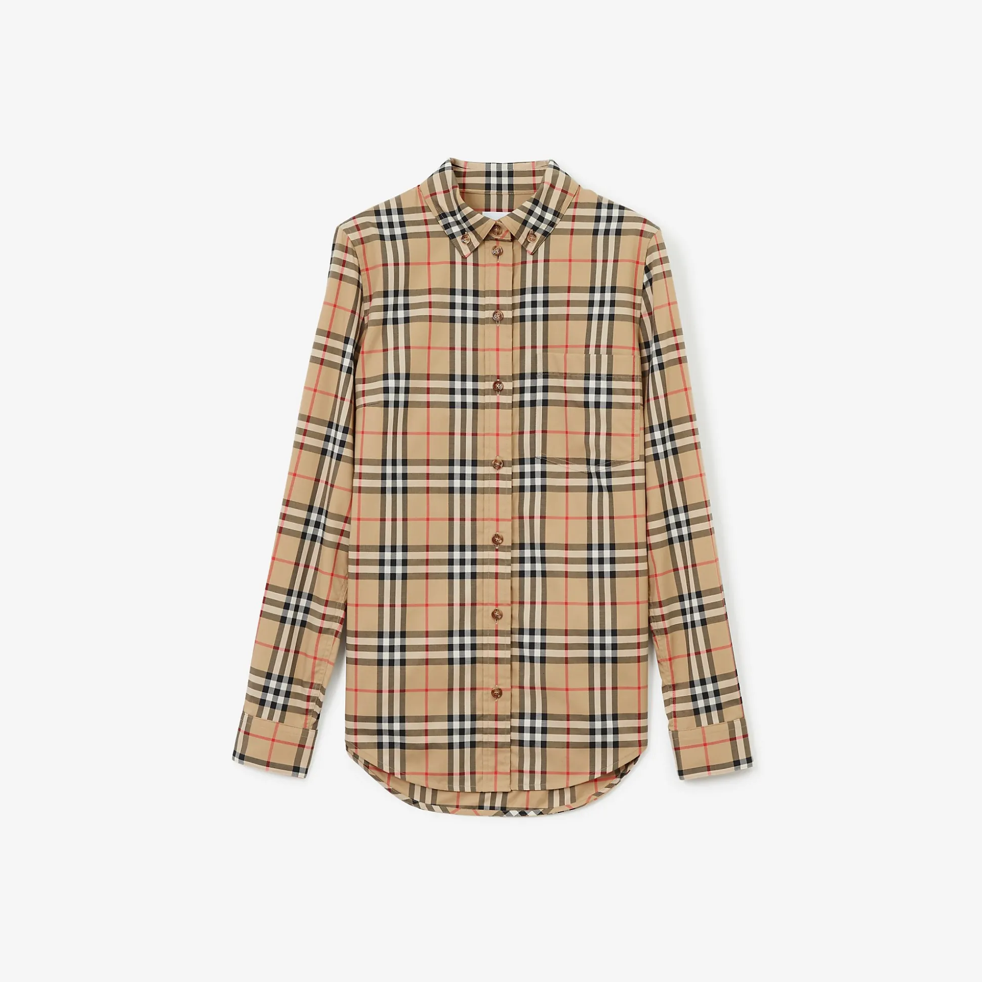 Cheap Burberry Check Stretch Cotton Shirt Archivebeige