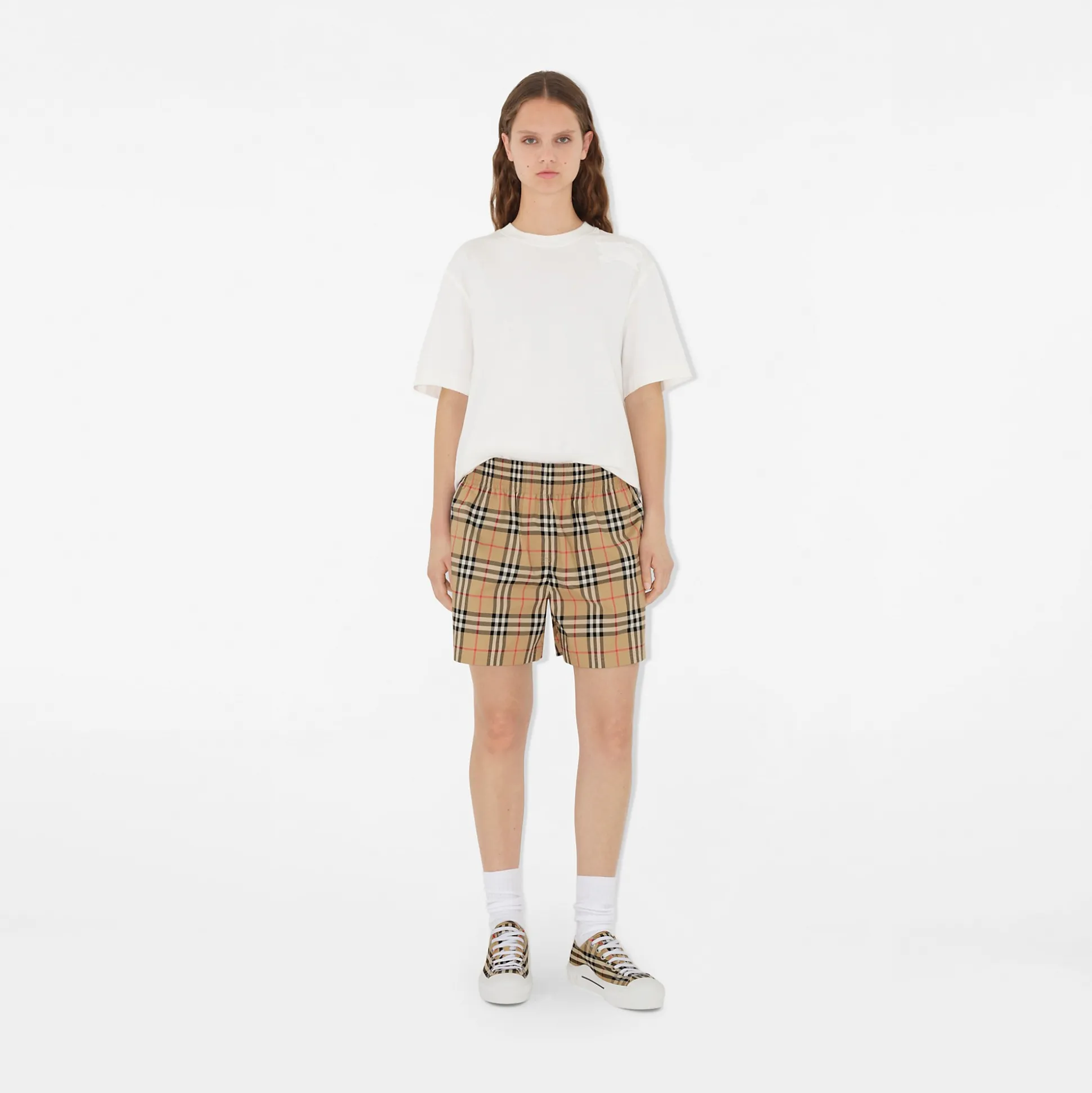 Online Burberry Check Stretch Cotton Shorts Archivebeige