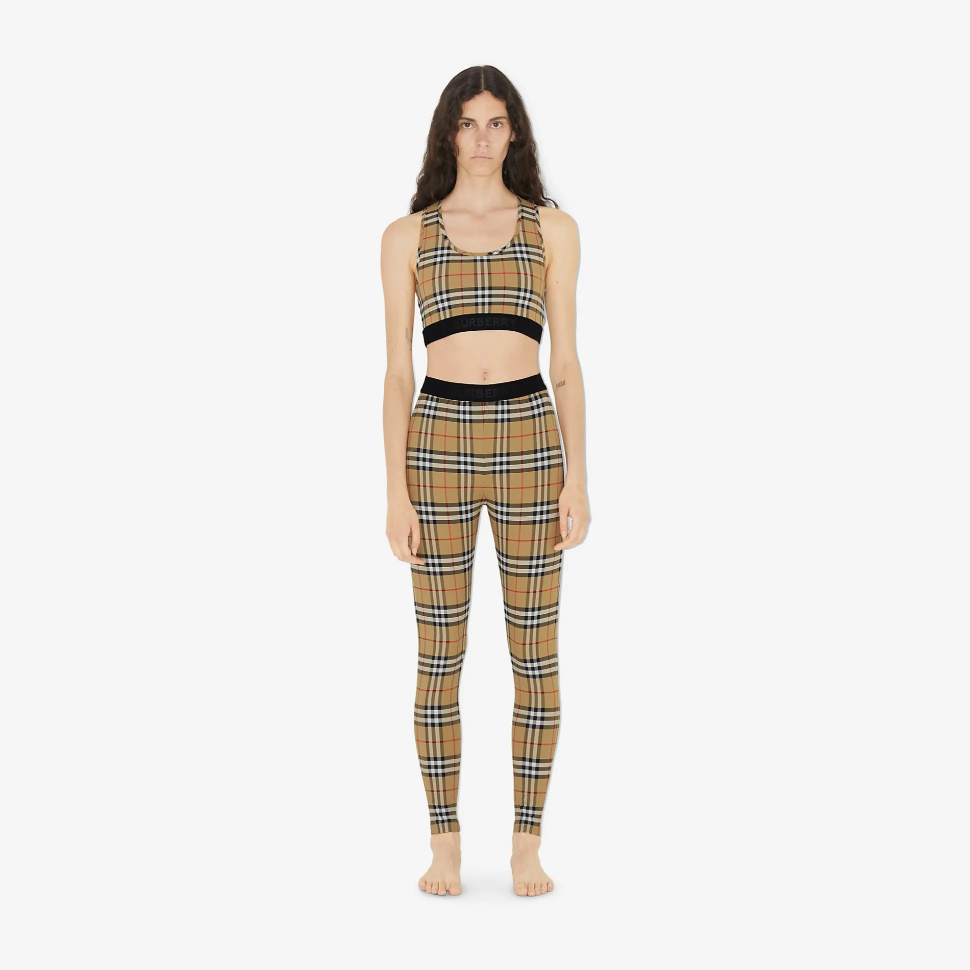 New Burberry Check Stretch Jersey Leggings Archivebeige