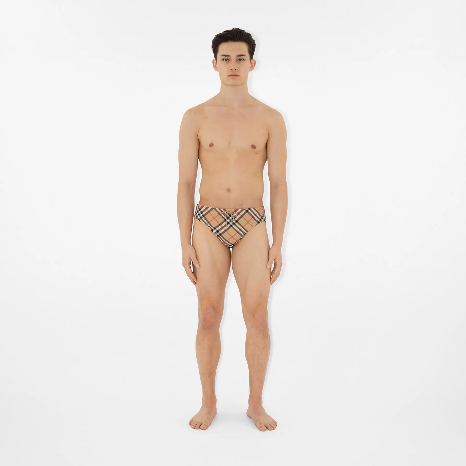 New Burberry Check Swim Briefs Sand